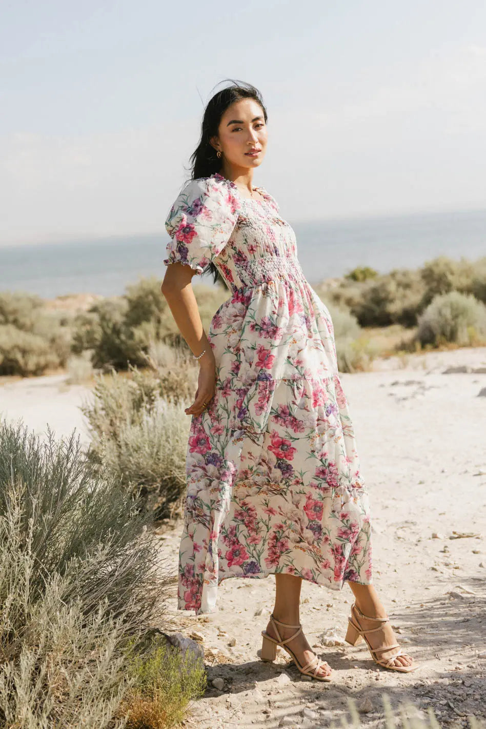 Luciana Floral Smocked Midi Dress for Women - Summer Boho Chic Style, Perfect for Beach Vacations, Garden Parties & Date Nights | Final Sale