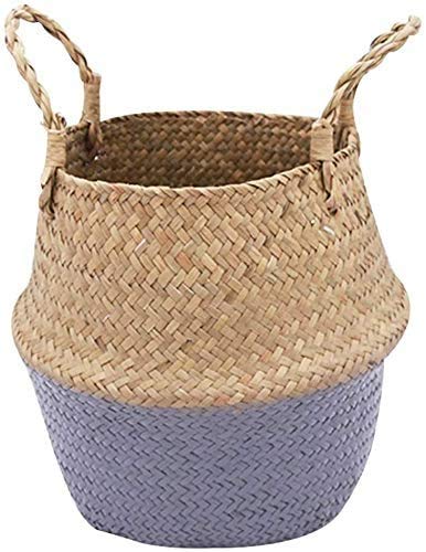 INSO Natural Woven Seagrass Belly Basket - Foldable Storage Basket with Handles for Picnic, Grocery, Laundry, Beach & Plant Storage (2XL, Gray) | Perfect for Home Organization, Nursery Decor & Outdoor Activities