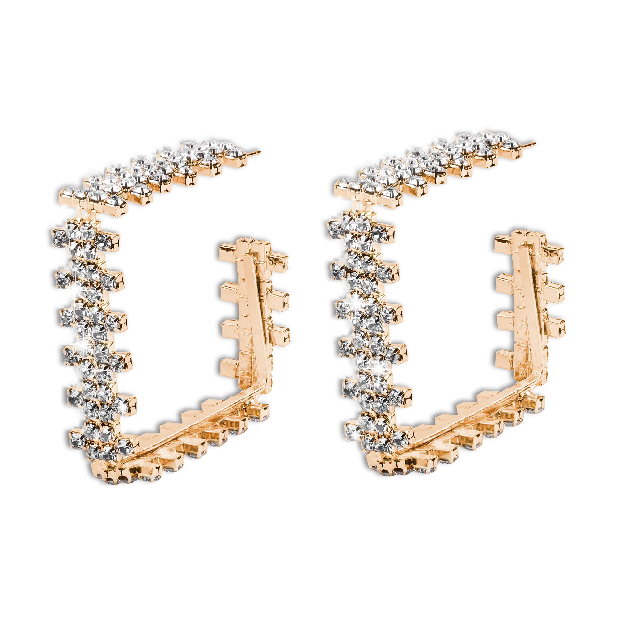 Sparkling Rhinestone Square Geometric Dangle Earrings for Women - Large Hoop Zircon Stud Earrings in Gold & Silver - Perfect Gift for Parties, Weddings & Evening Events