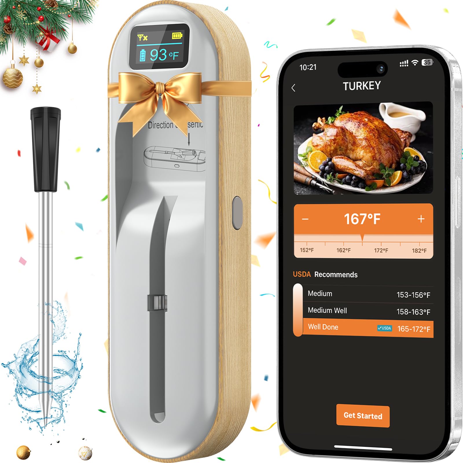 Wireless Digital Meat Thermometer with Instant Read & Bluetooth - Long Range, High Temp Alarm for Grilling, BBQ, Smoking, Oven & Rotisserie Cooking | Perfect Kitchen Gadget for Home Chefs & Outdoor Cooking