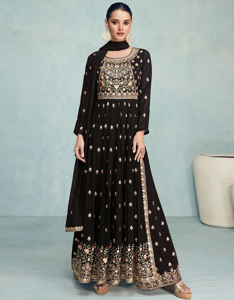 Black Georgette Palazzo Salwar Pants - Women's Flowy Wide Leg Lounge Pants for Casual Wear, Yoga & Home Comfort