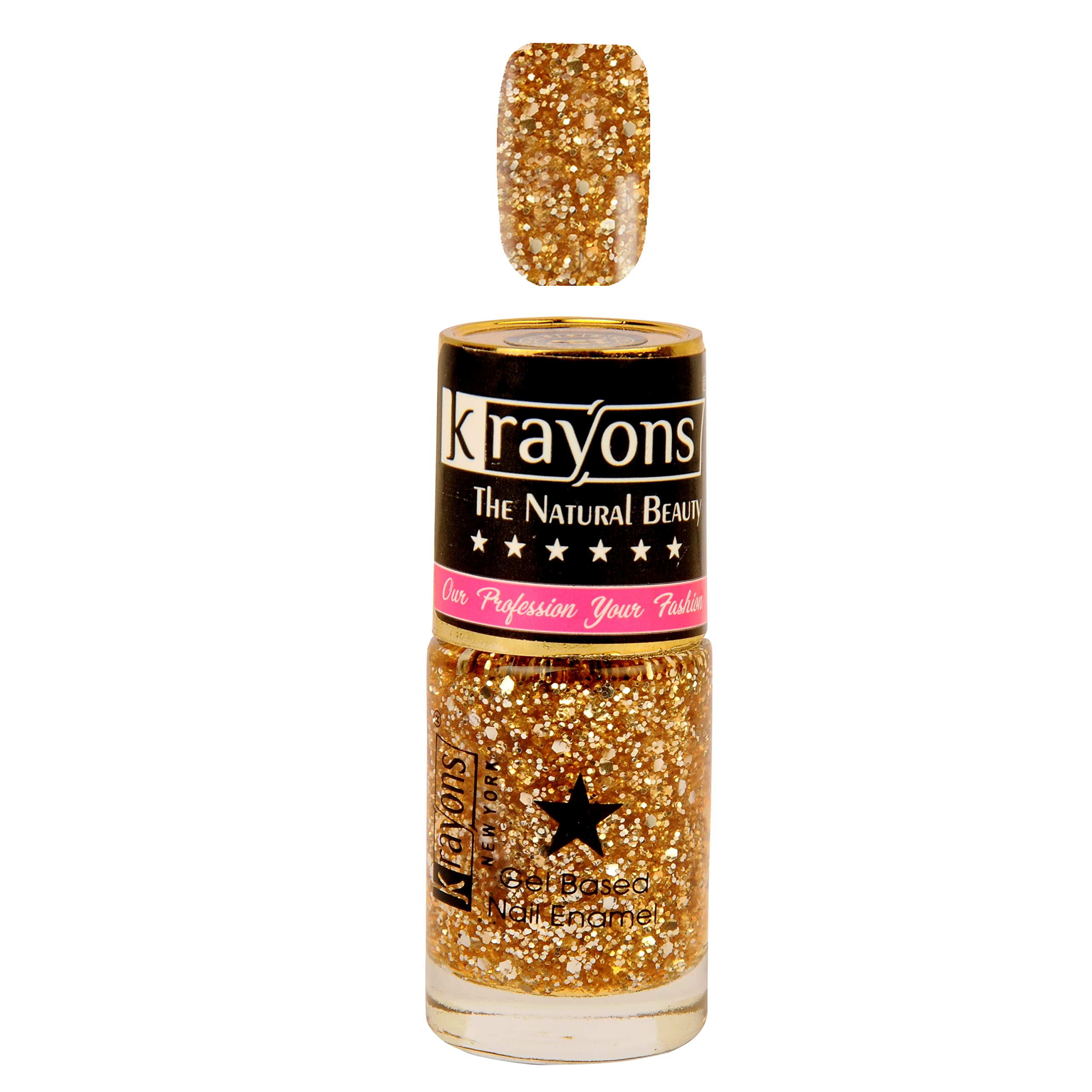 Krayons Gel Base Glossy Effect Nail Polish Set - 5 Colors (White Canvas, Black Sea, Shimmer Gold, Shimmer Silver, Top Coat) - Waterproof, Long-Lasting, 6ml Each - Perfect for Salon, Home Manicures & Special Occasions