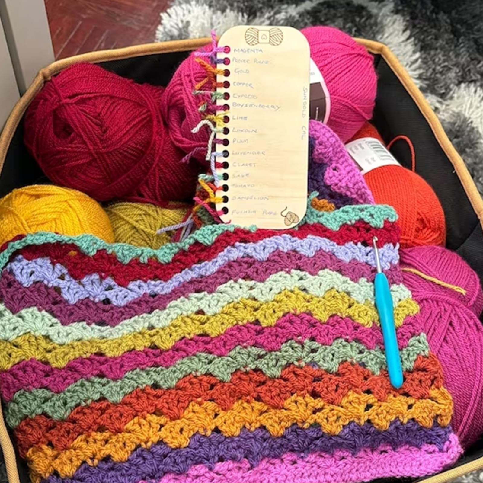 3-Piece Reusable Wooden Blanket Color Chart & Temperature Blanket Planner - Crochet Knitting Shade Organizer, Blank Shade Card for DIY Crafters | Perfect for Crochet Projects, Yarn Organization & Handmade Gifts