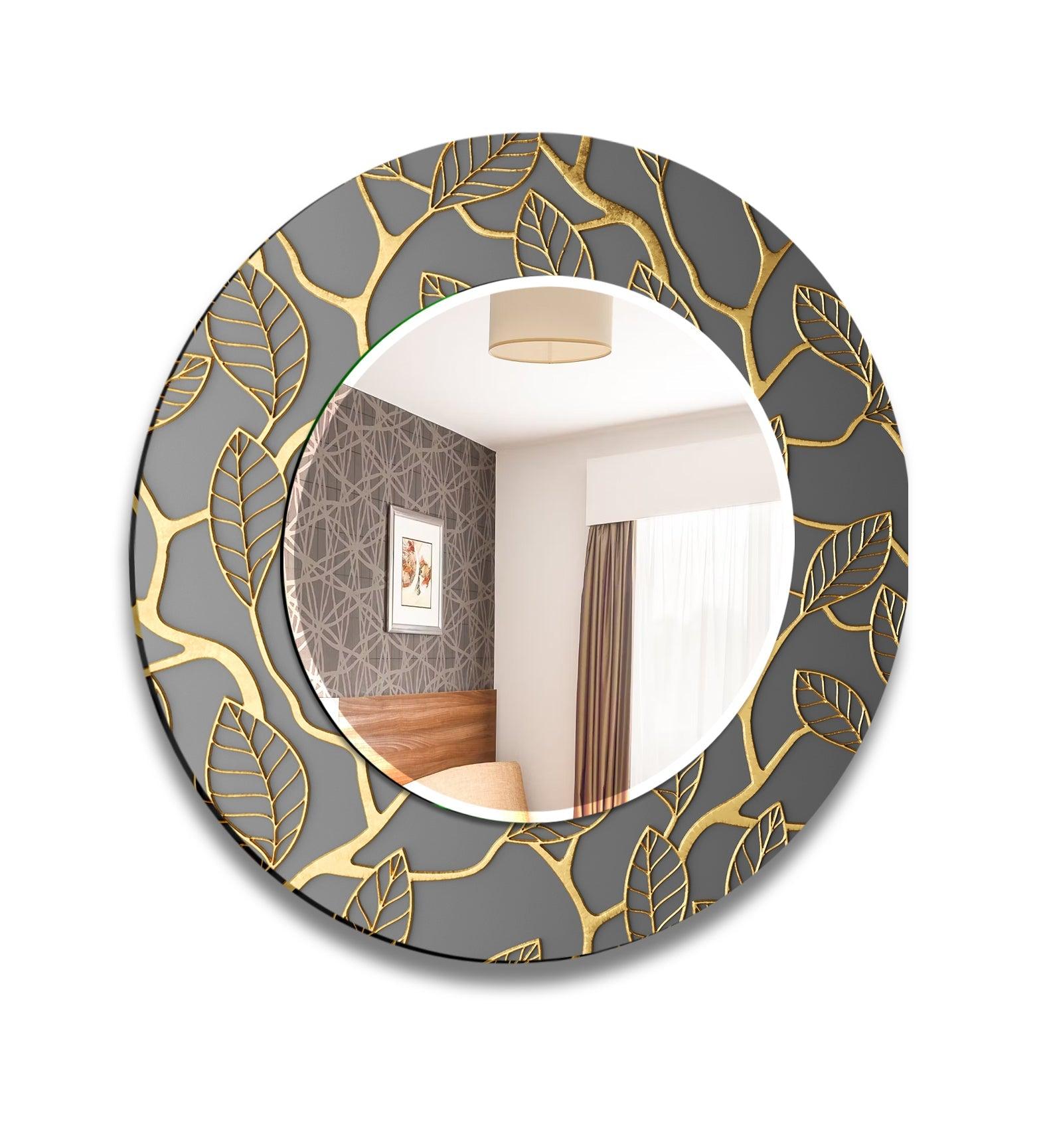 Abstract Gray Golden Line Wall Mirror - Modern Decorative Mirror for Living Room, Bedroom, Entryway | Stylish Home Decor & Functional Wall Art