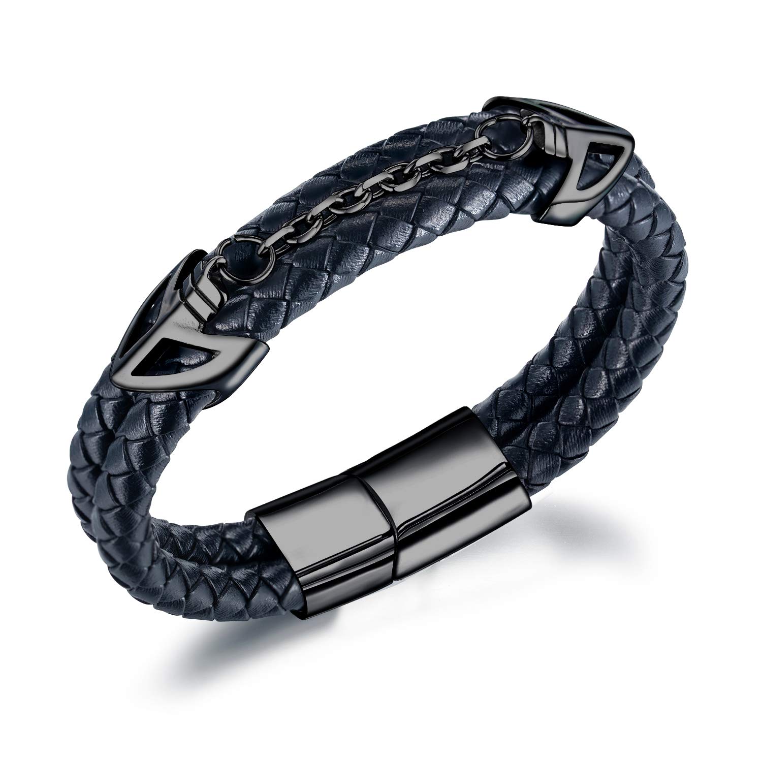 Men's Leather Bracelet with Stainless Steel Clasp - Multi-Layer Braided Genuine Leather Wristband for Men | Perfect for Casual Wear, Gifts & Everyday Fashion Accessories
