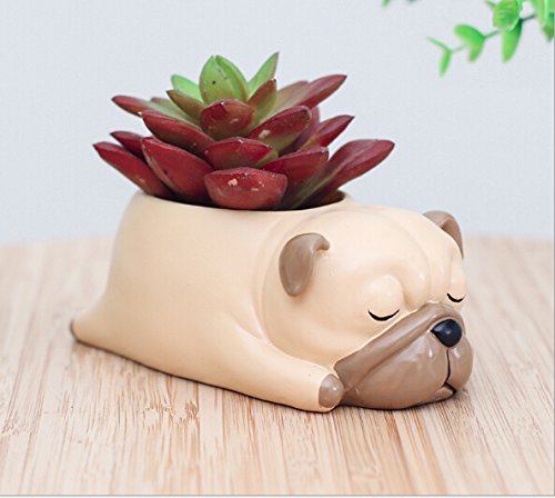 Sleeping Pug Succulent Planter - Cute Animal Flower Pot for Home & Office Desk Decor | Perfect for Succulents, Small Plants & Desk Decorations