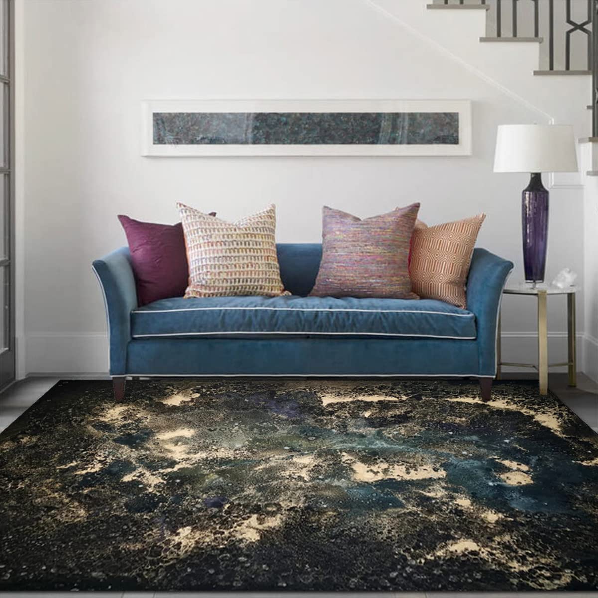 Black Gold Marble Modern Abstract Area Rug 6x8 ft - Washable Soft Retro Accent Rug for Living Room, Bedroom, Dining Room - Farmhouse Style Home Office & Kitchen Floor Mat - Indoor Non-Slip Luxury Carpet for Housewarming Gifts & Apartment Decor