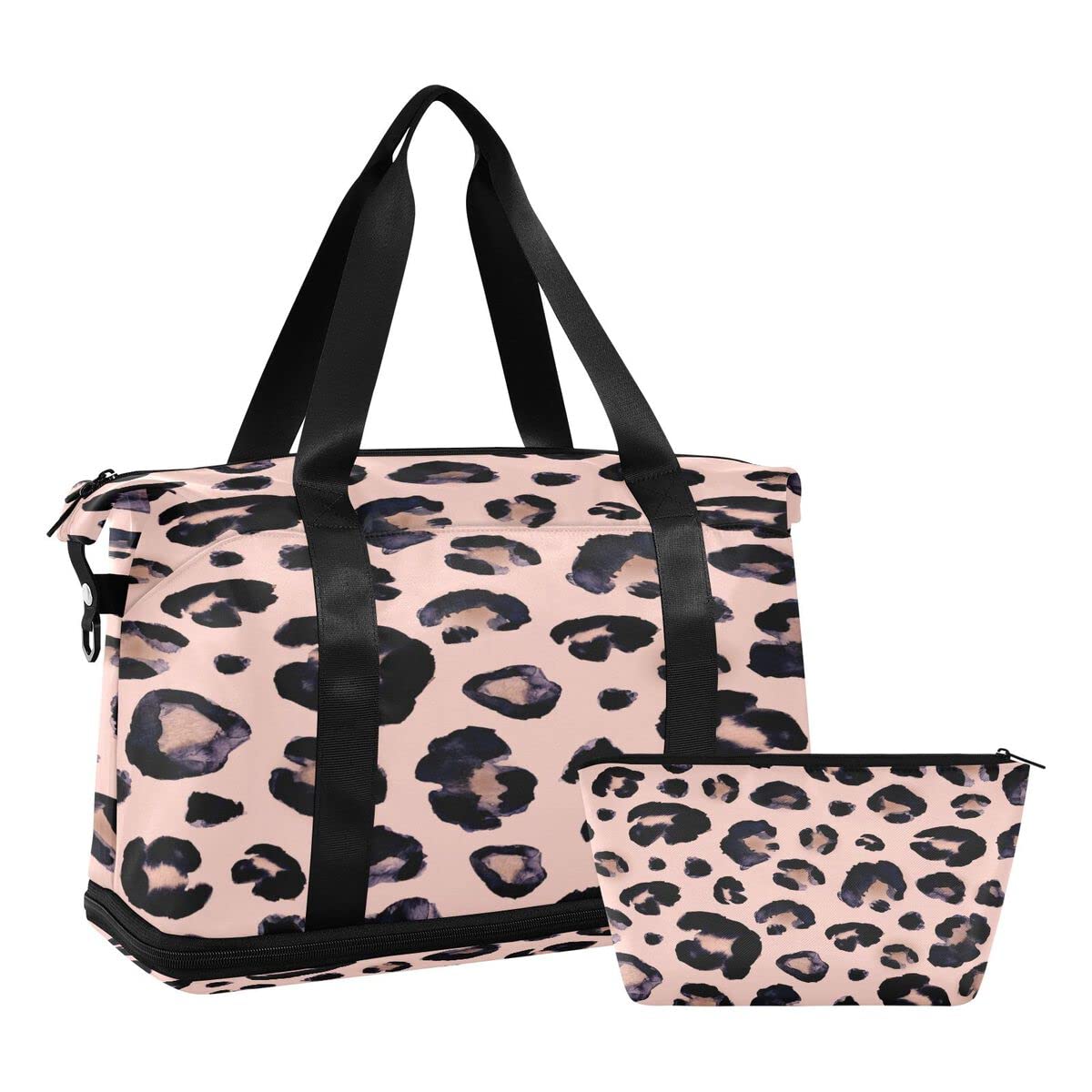 **Premium Gym & Travel Duffel Bag with Wet Pocket, Shoe Compartment & Toiletry Bag - Leopard Print Cheetah Pink - Ideal for Gym, Yoga, Business Trips & Weekend Getaways**    *(Use Cases: Perfect for workouts, overnight stays, business travel, yoga sessions, and weekend adventures.)*