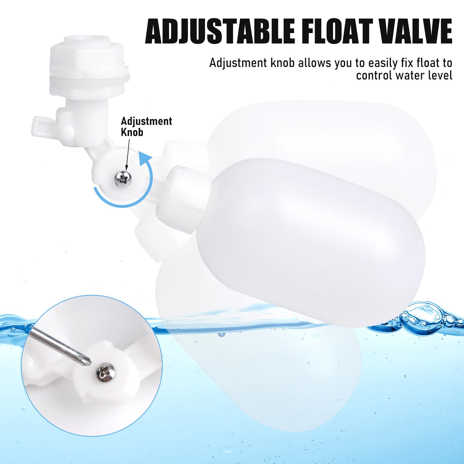1/4 Inch Adjustable Plastic Float Valve for RO Water Reverse Osmosis System, Water Filter, Hydroponics, Aquariums, Coffee Maker & Ice Maker – Perfect for Water Purification, Home Brewing & Aquarium Maintenance