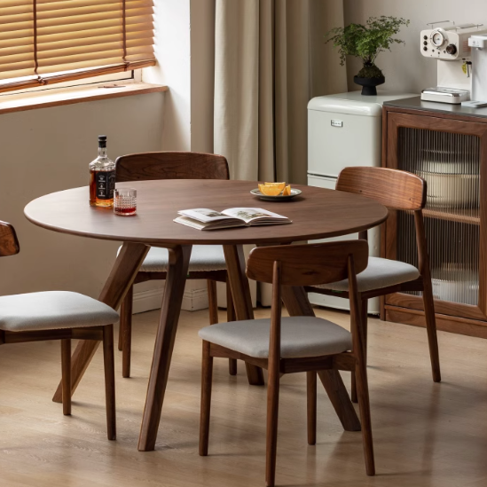 Black Walnut Solid Wood Retro Round Dining Table - Handcrafted Vintage Style 48 Inch Farmhouse Table for Dining Room, Kitchen & Outdoor Entertaining