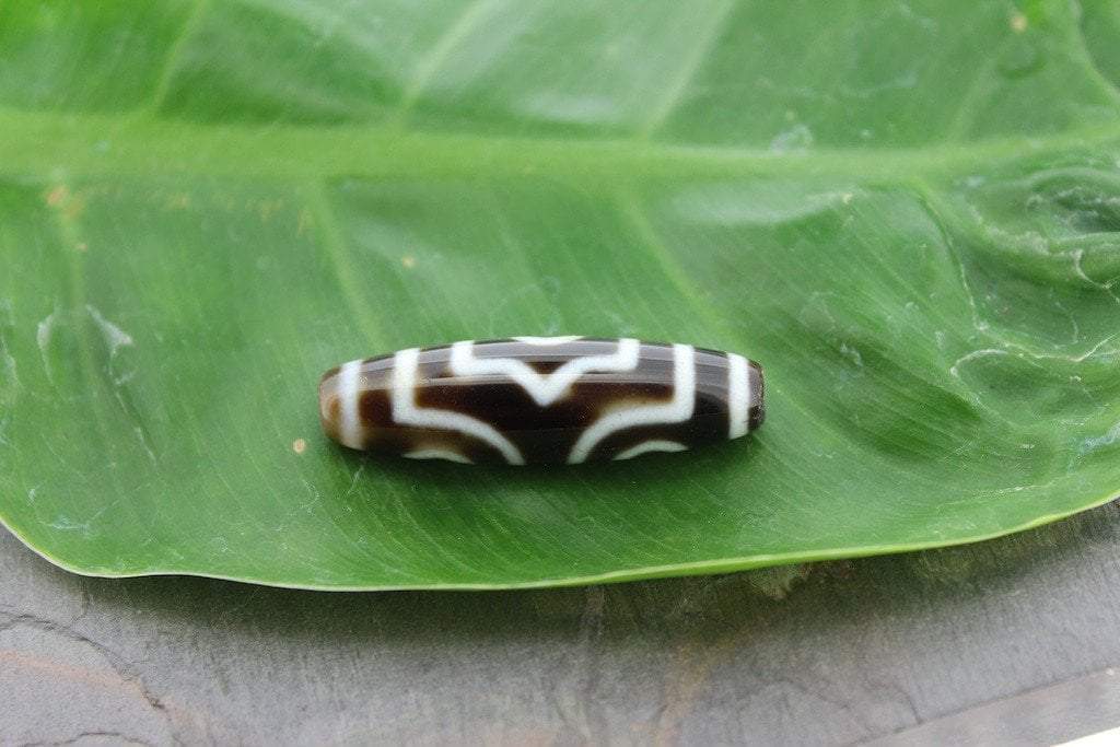 Unique Handmade 3 Eye Dzi Agate Bead - Genuine Tibetan Buddhist Mala Jewelry for Meditation & Spiritual Protection