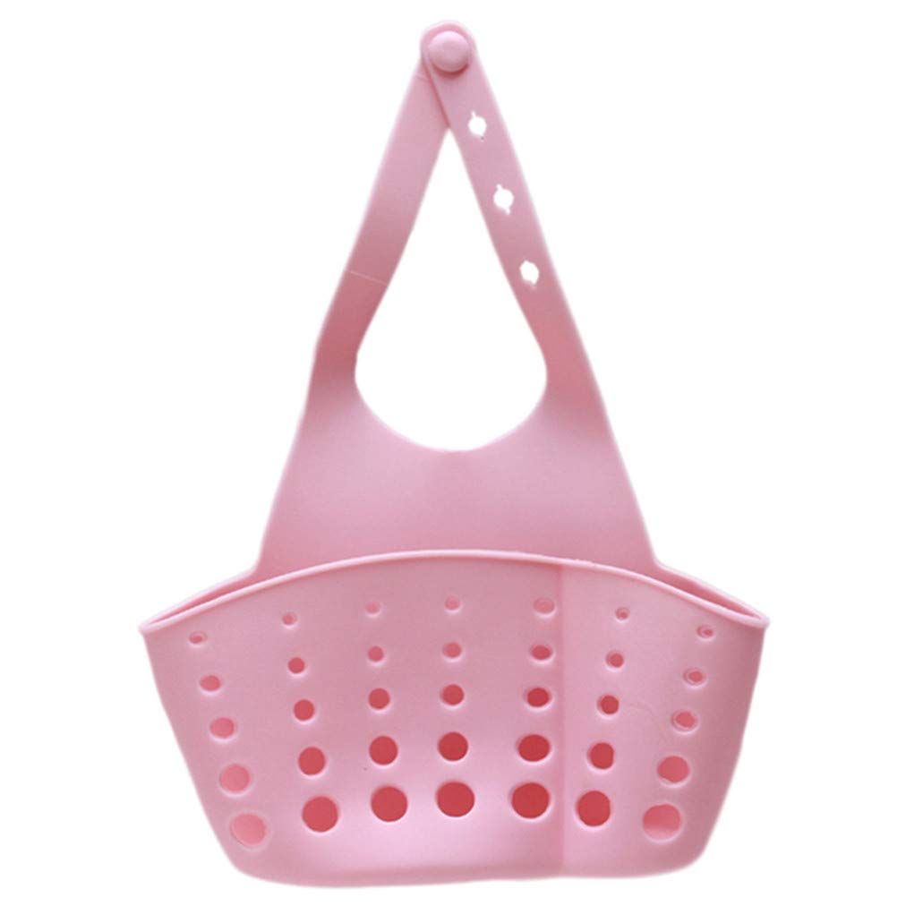 Sevenfly Adjustable Hanging Kitchen Sink Caddy - Plastic Sponge & Soap Holder with Drain Holes for Sanitary Drying (Pink) | Perfect for Organizing Sinks, Keeping Sponges Dry & Adding Style to Your Kitchen