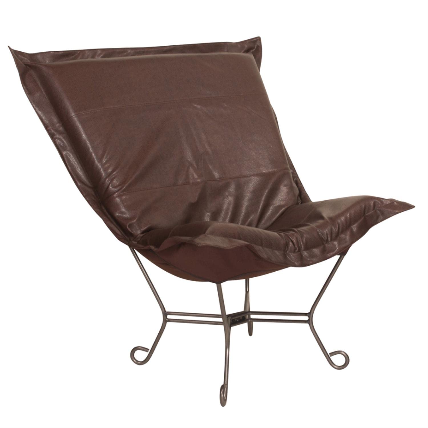 Howard Elliott Scroll Puff Rocker Seating Chair with Removable Cover - Titanium Frame Butterfly Chair for Patio, Camping, Living Room & Outdoor Use - Avanti Pecan Color - Perfect for Relaxing in Garden, Backyard or Poolside