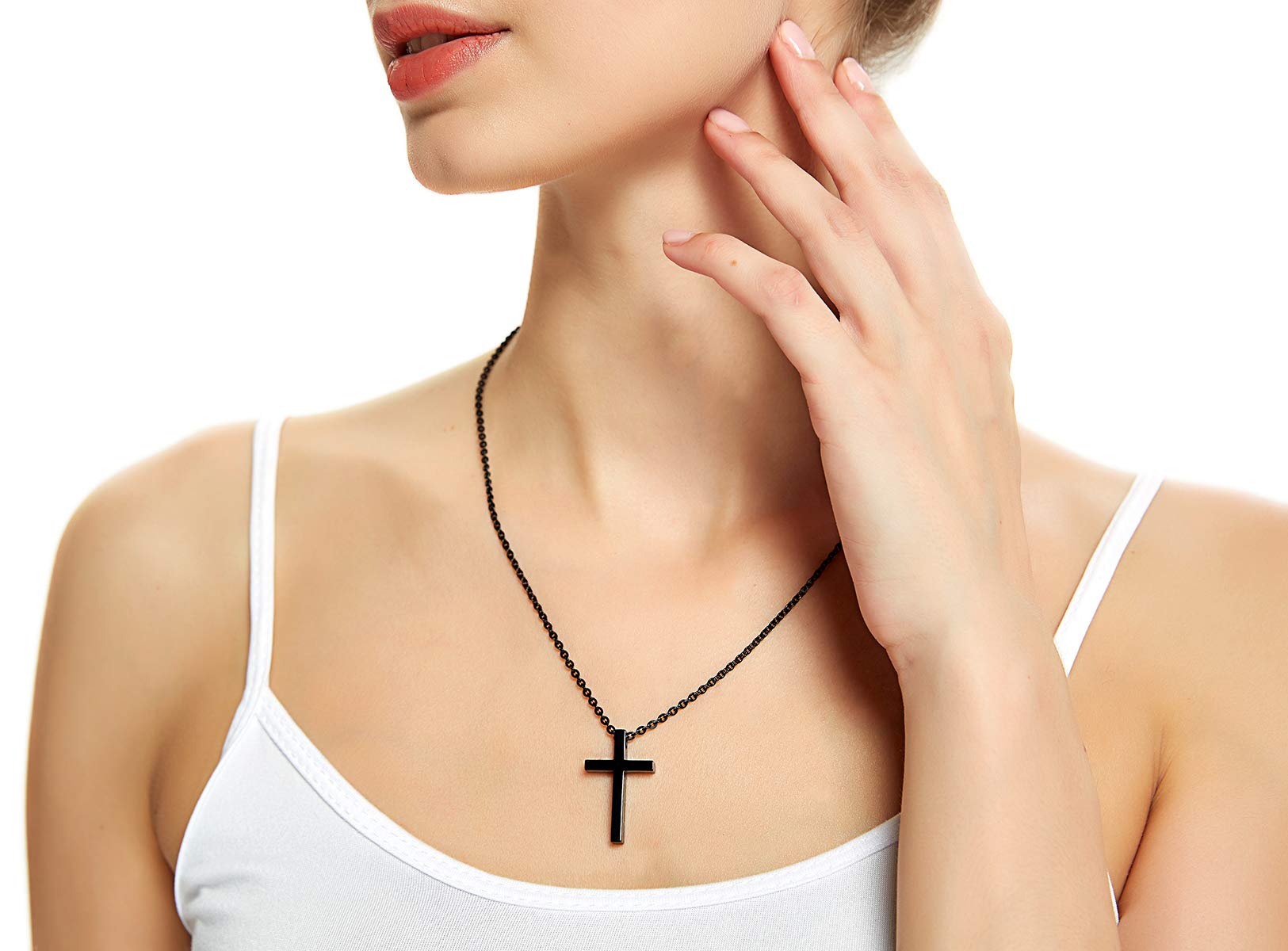 REVEMCN Stainless Steel Cross Pendant Necklace for Men & Women - 18-24 Inch Adjustable Chain - Religious Jewelry Gift for Baptism, Confirmation & Everyday Wear