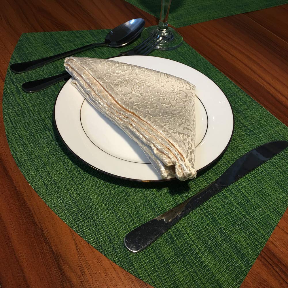 Non-Slip Woven Vinyl Placemats Set of 4 - Heat-Resistant, Washable & Easy Clean Round Table Mats for Dining (Seaweed Green) | Perfect for Family Dinners, Parties & Restaurant Use