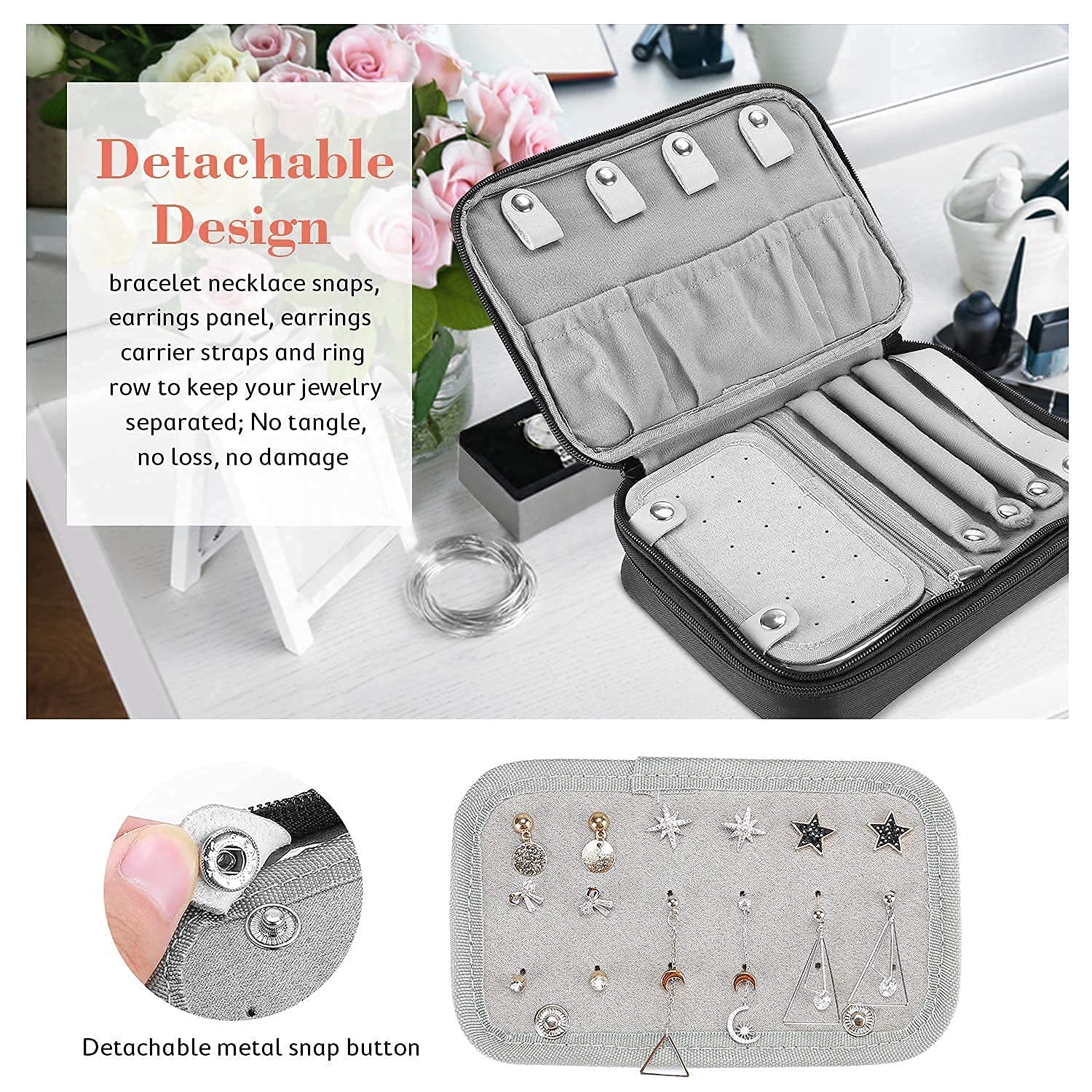ProCase Travel Jewelry Organizer Bag for Women - Portable Jewelry Storage Case with Multiple Compartments, Perfect for Necklaces, Rings & Earrings - Ideal for Travel, Vacation & Daily Use