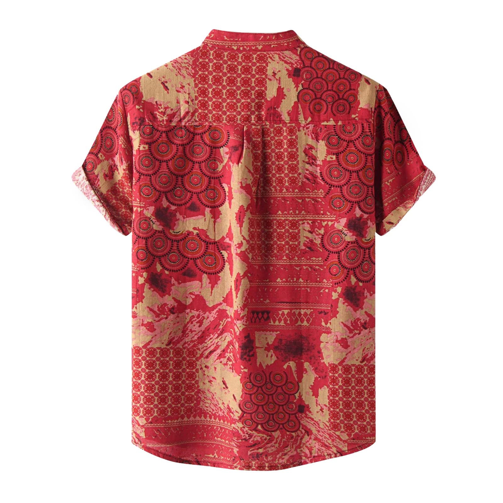 Men's Short Sleeve Cotton Dress Shirts with Stand Collar - Breathable Linen Blend Printed Button Down Shirt for Business Casual & Spring Outfits