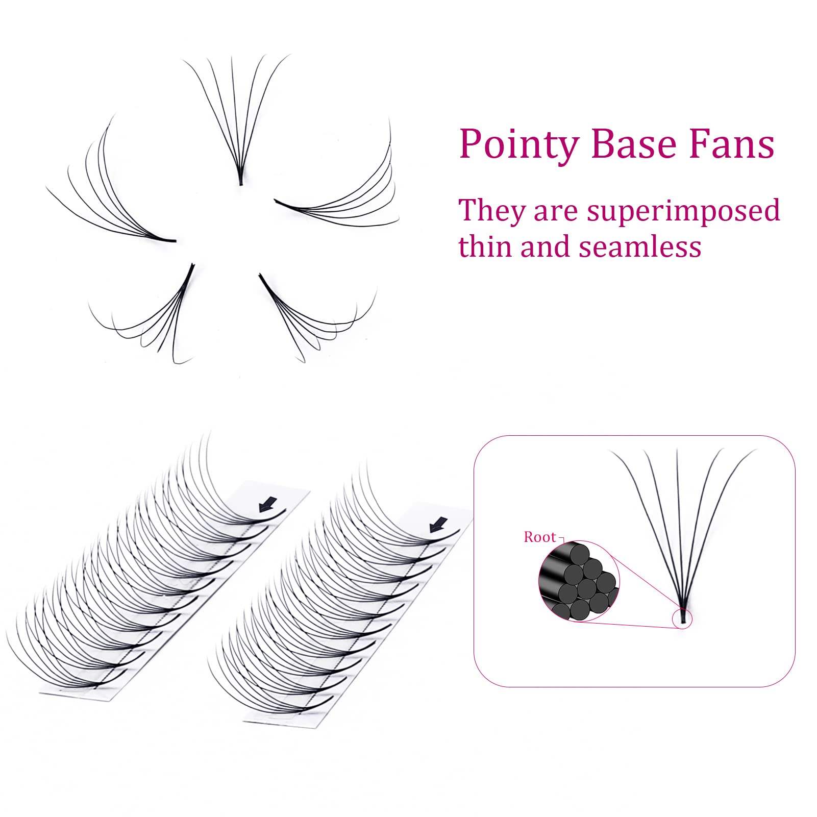 5D D Curl Premade Eyelash Extensions - Mixed Tray with Pointed Base for Volume Lashes (5D-0.07D, 8-14mm) | Professional Lash Supplies for Salon & Home Use | Perfect for Bridal, Party & Special Occasion Makeup