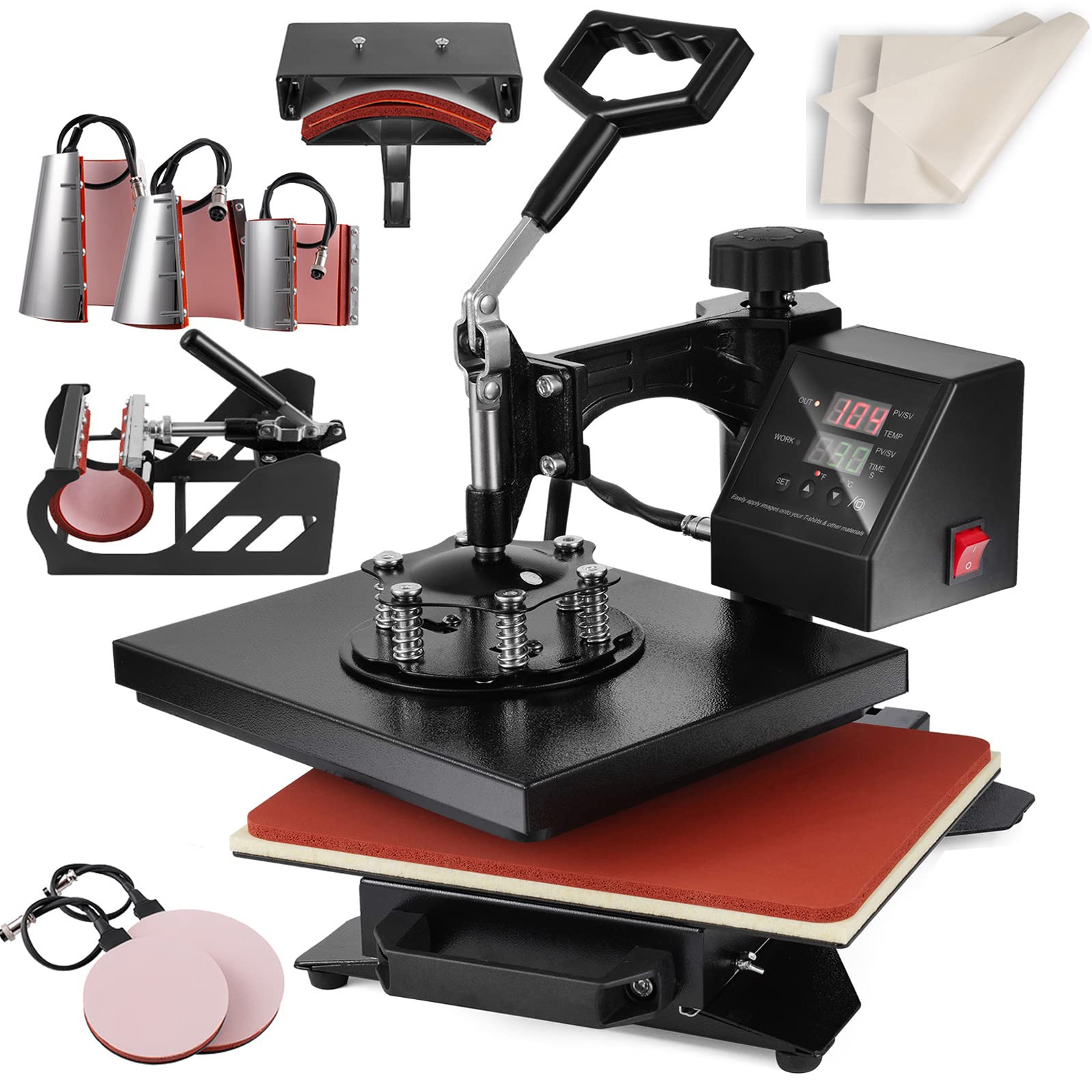 TOPDEEP 8 in 1 Heat Press Machine - 12x10 Inch Swing Away T-Shirt Press with Sublimation Transfer for DIY Crafts, Custom Apparel, Hats, Mugs & Plates - Perfect for Home Business, Small Shops & Gift Making