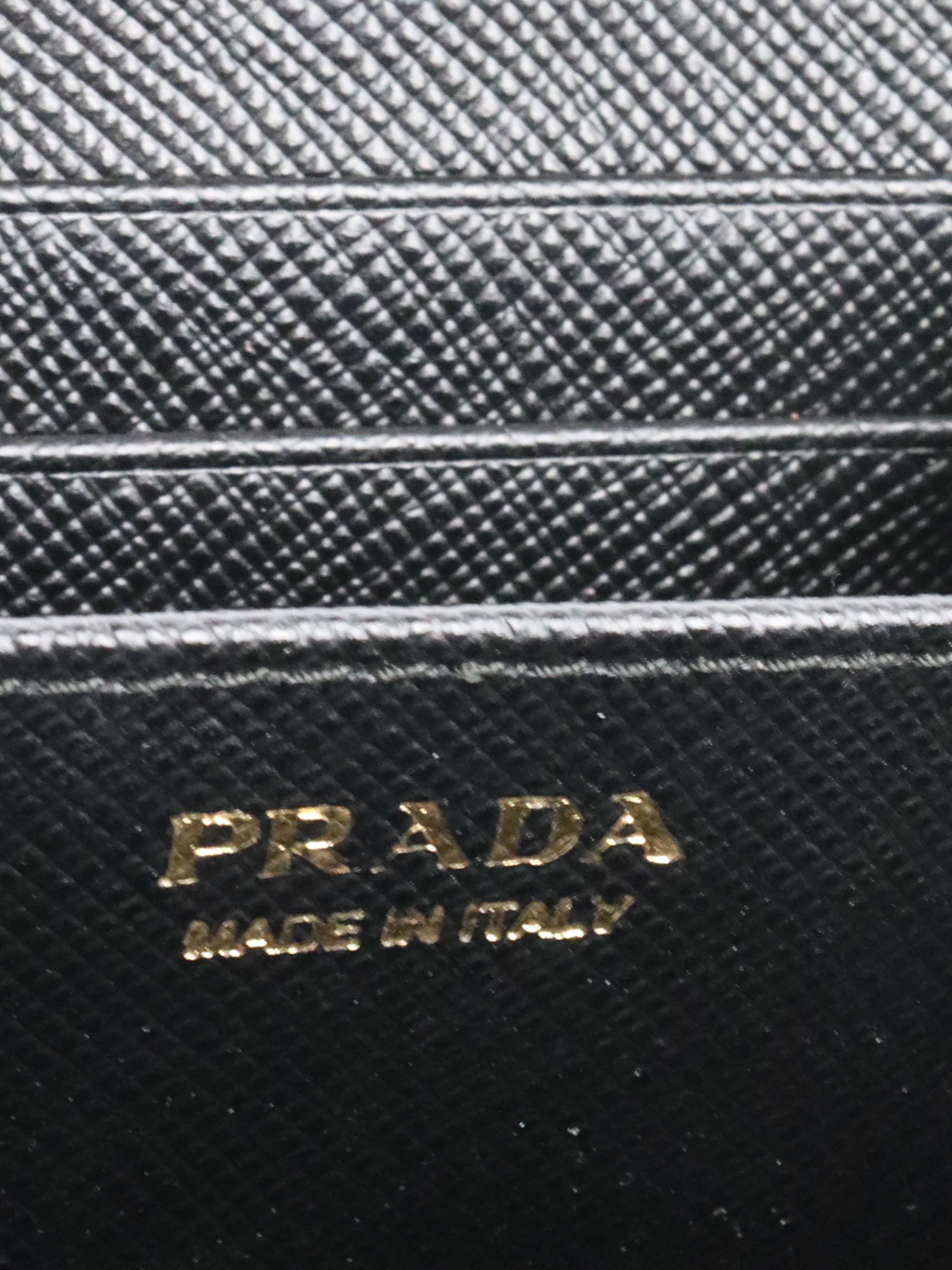 Prada Black Saffiano Leather Card Holder with Chain - Luxury Compact Wallet for Credit Cards & ID - Perfect for Everyday Use, Travel & Night Out