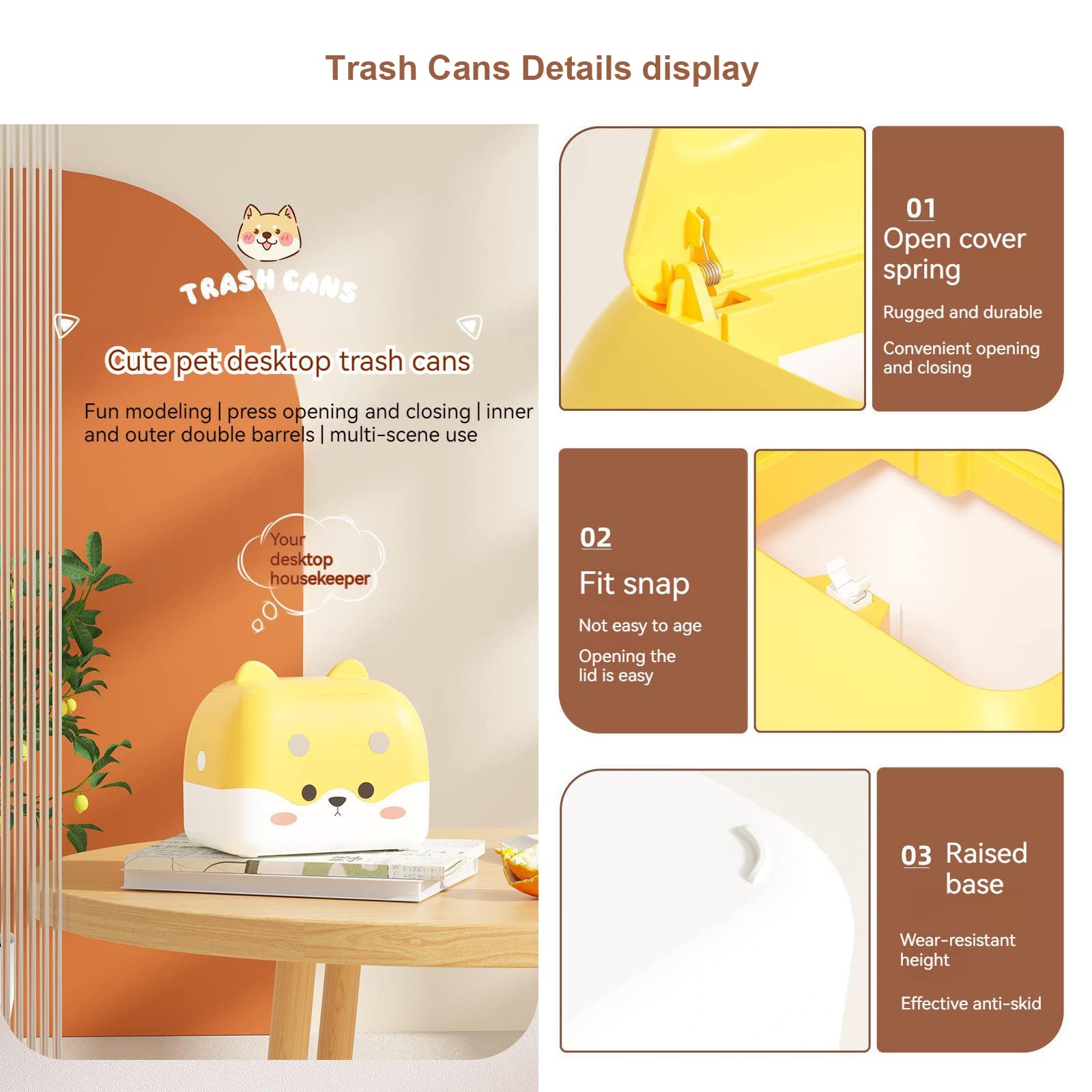 Mini Press Top Desktop Trash Can with Lid - Small Cute Garbage Bin for Bathroom, Living Room, Bedroom & Office | Perfect for Pet Hair, Lint & Countertop Waste Disposal