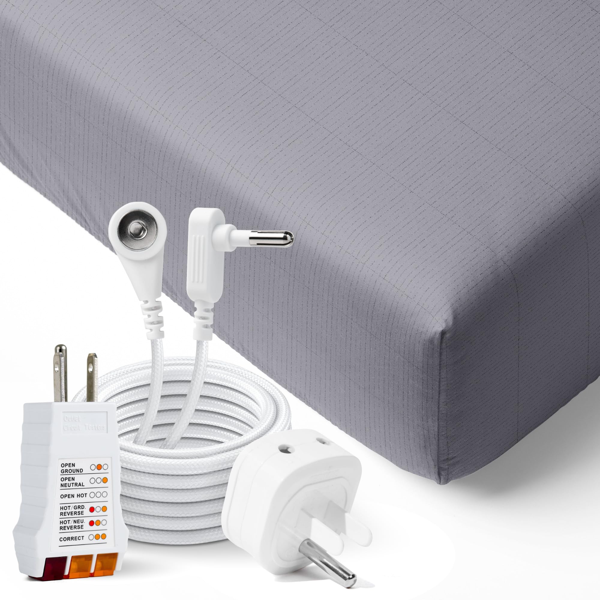 GroundLuxe Organic Cotton Fitted Grounding Sheet - Queen Size, Gray - Improve Sleep & Reduce Stress with Earthing Technology | Perfect for Home & Travel Use