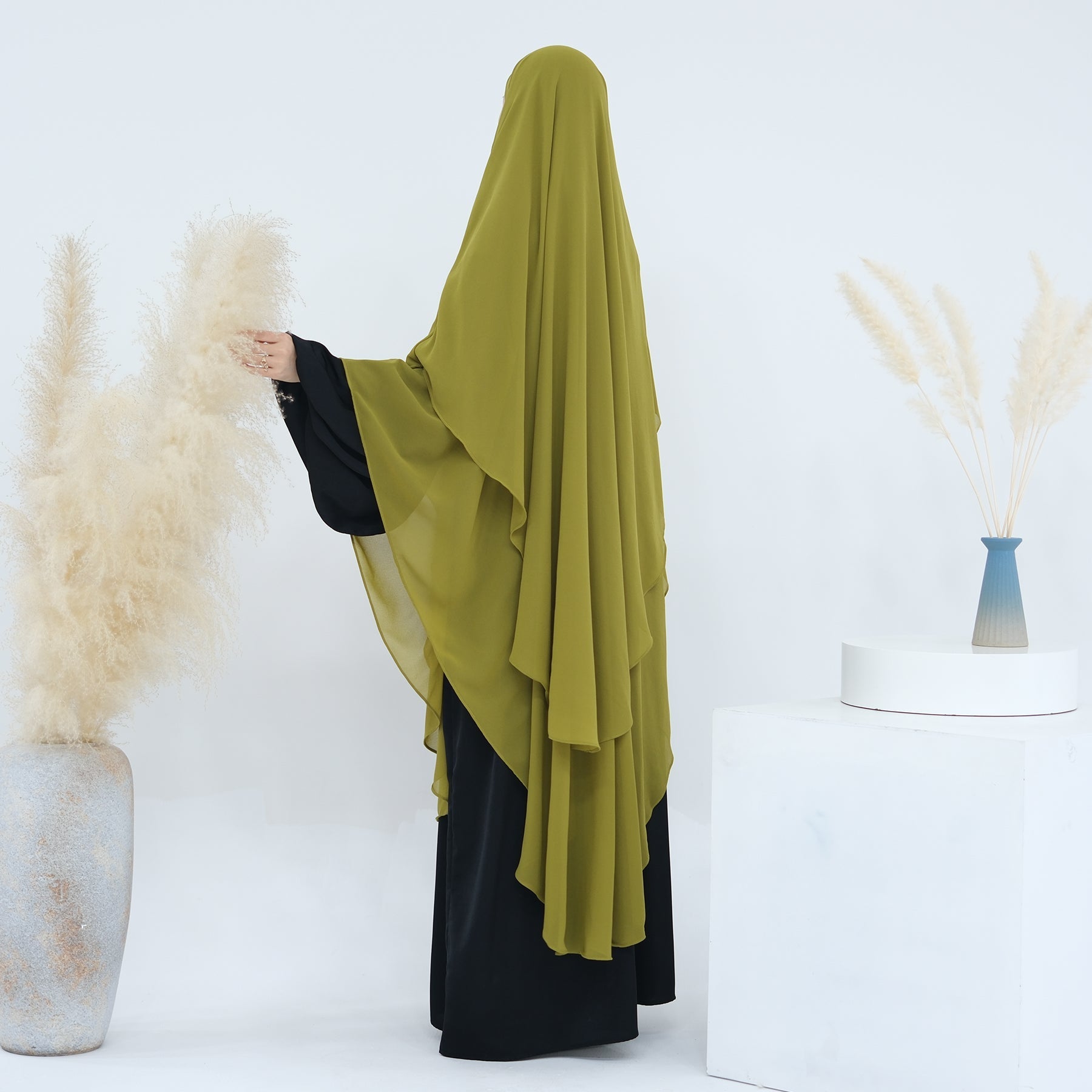 2 Layer Maxi Chiffon Khimar Scarf - Lemon Yellow Muslim Prayer Hijab Shawl for Women, Perfect for Daily Wear, Prayer & Special Occasions