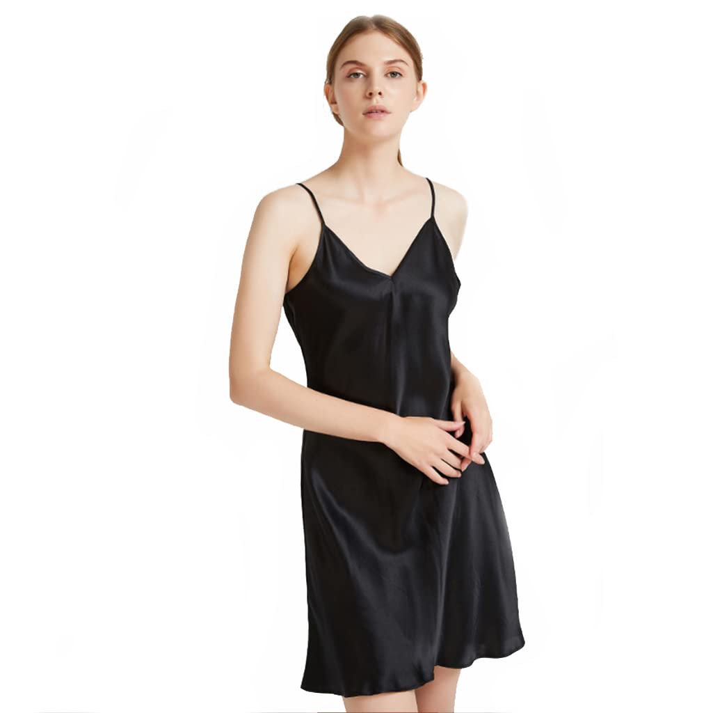 100% Mulberry Silk Nightgown for Women - 19 Momme V-Neck Spaghetti Strap Chemise Pajama Set | Elegant Sleepwear & Loungewear for Bridal, Honeymoon & Special Occasions