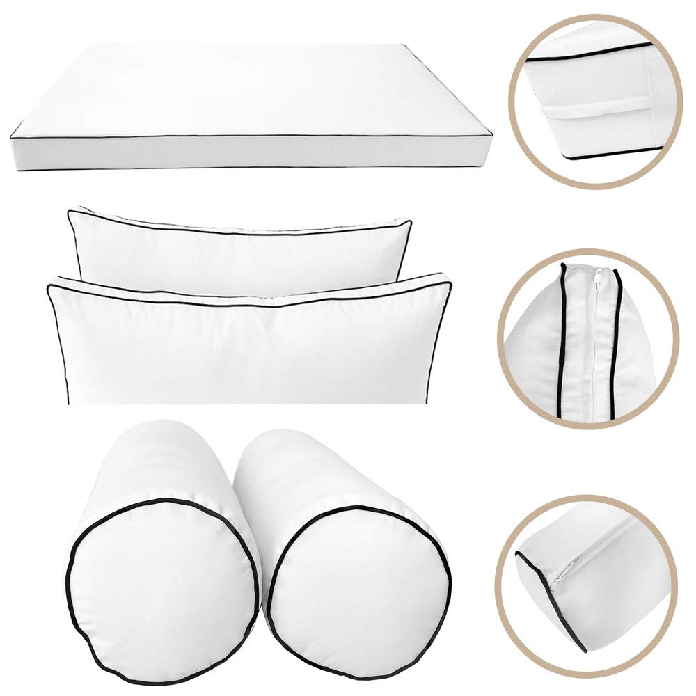 Prolinemax SLIPCOVER ONLY - S2 Outdoor Daybed Mattress Bolster Backrest Cushion Covers with Contrast Trim for Twin-XL Size (AD106) - Perfect for Patio, Poolside, and Garden Furniture Protection