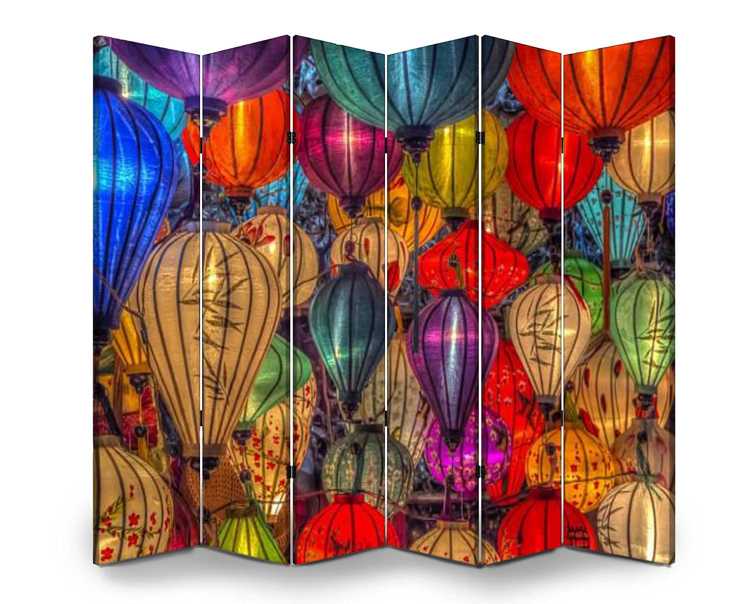 6-Panel Folding Room Divider Screen - Asian Lantern Design Inspired by Hoi An Vietnam - Freestanding Privacy Partition for Indoor & Outdoor Use - Perfect for Home Office, Bedroom Separation, and Event Decor