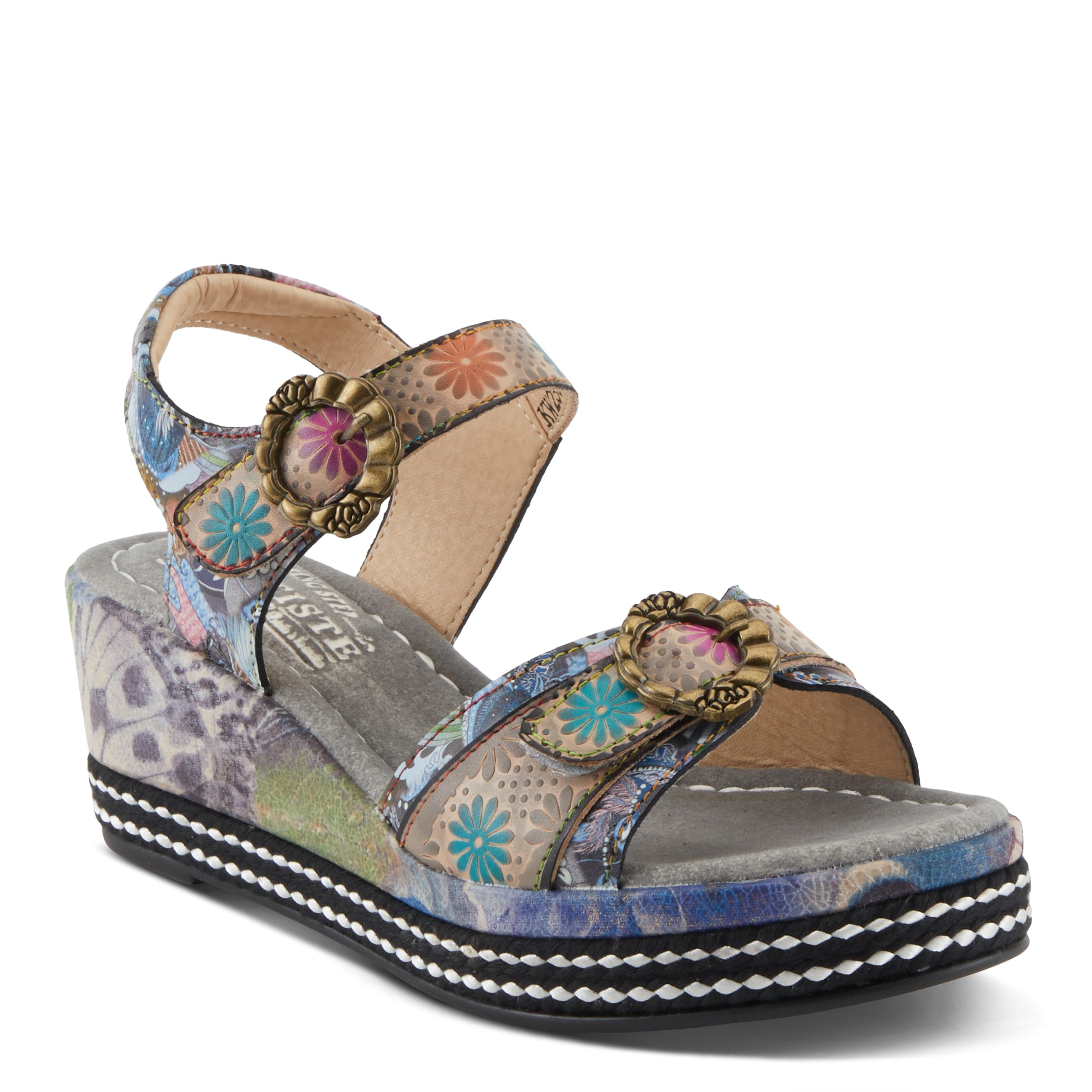 Spring Step L'Artiste Women's FLAVOUR Fashion Wrapped Wedge Sandals – Hand-Painted Leather Accents & Hook Loop Closure | Comfortable Summer Wedges for Beach, Casual Outings & Boho Style