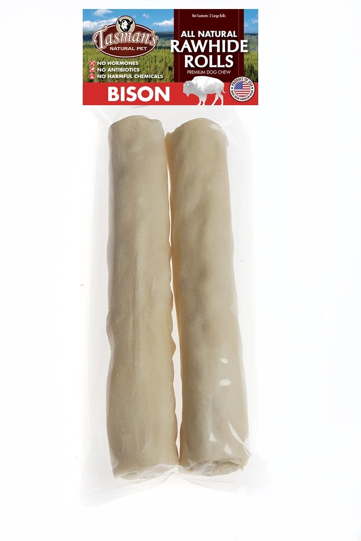 Tasman's Natural Pet All-Natural Buffalo Rawhide Chews for Dogs - 2 Large Rolls for Dental Health & Anxiety Relief - Perfect for Aggressive Chewers & Training Treats