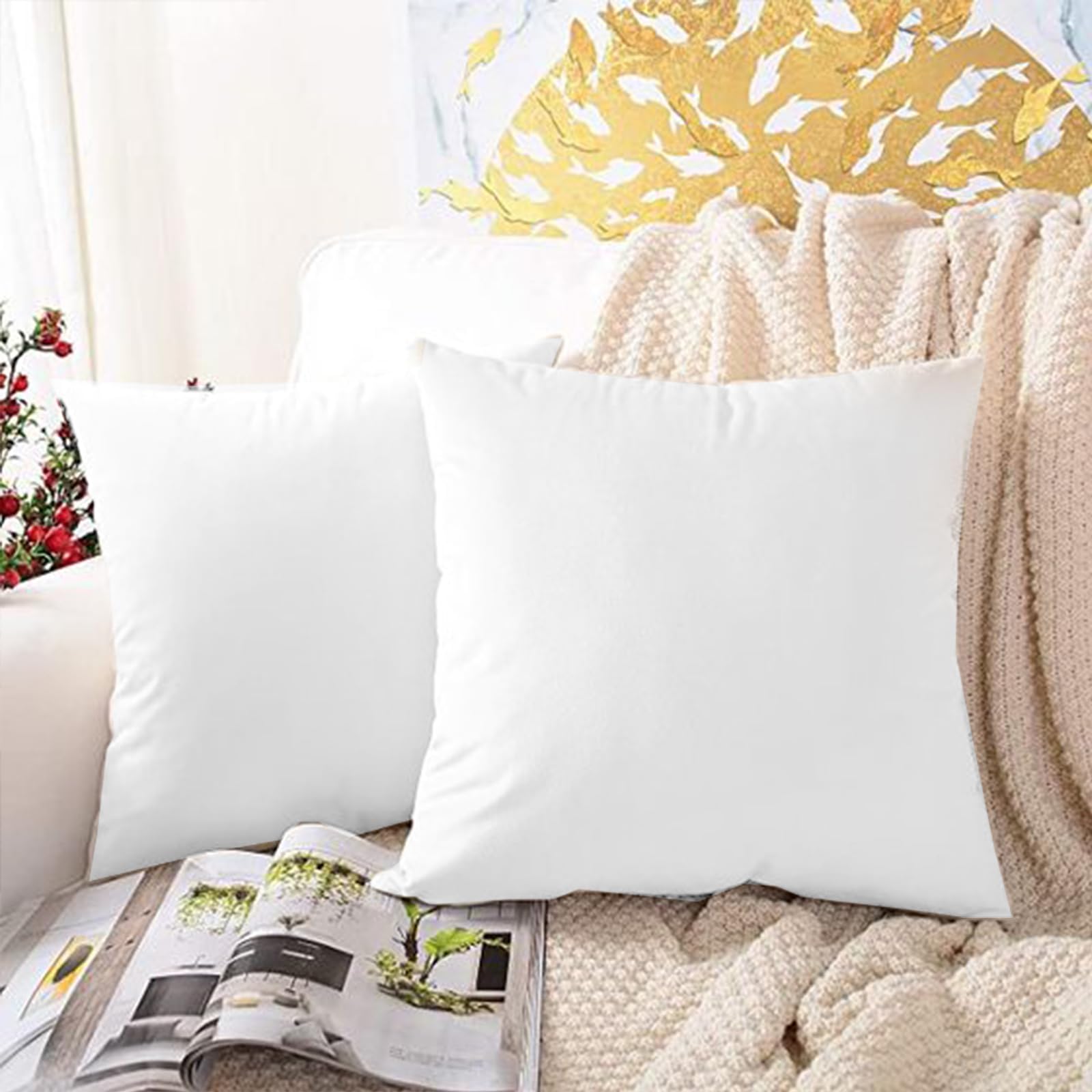 Fixwal 26x26 Inch Throw Pillow Inserts Set of 2 - Premium Euro Square Pillow Forms for Sofa, Couch & Bed - Soft Decorative Cushion Inserts for Home Decor, Living Room & Bedroom