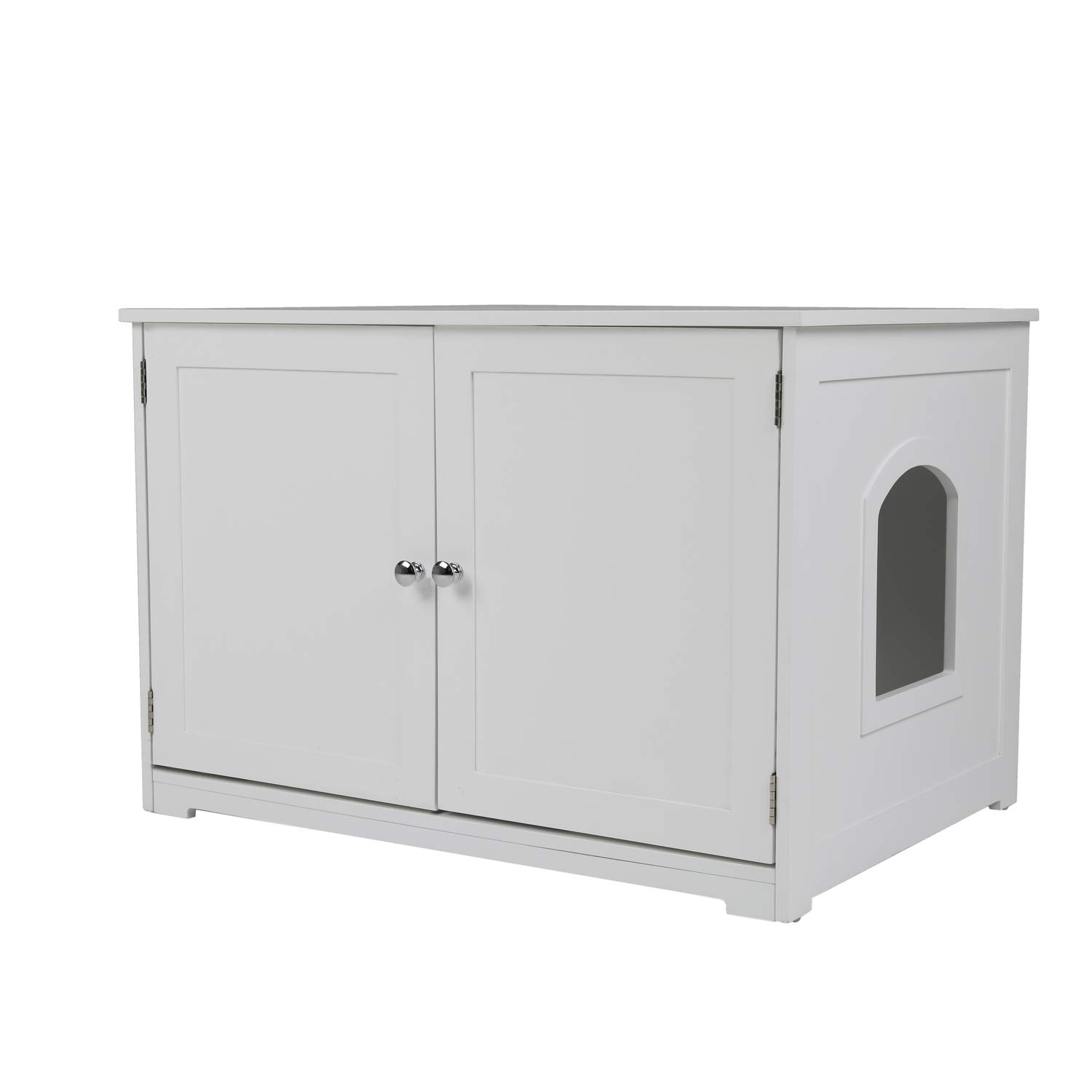 Zoovilla Merry Pet Kitty Litter Cabinet Bench - White Large Cat Furniture with Hidden Storage | Perfect for Small Spaces & Stylish Home Decor