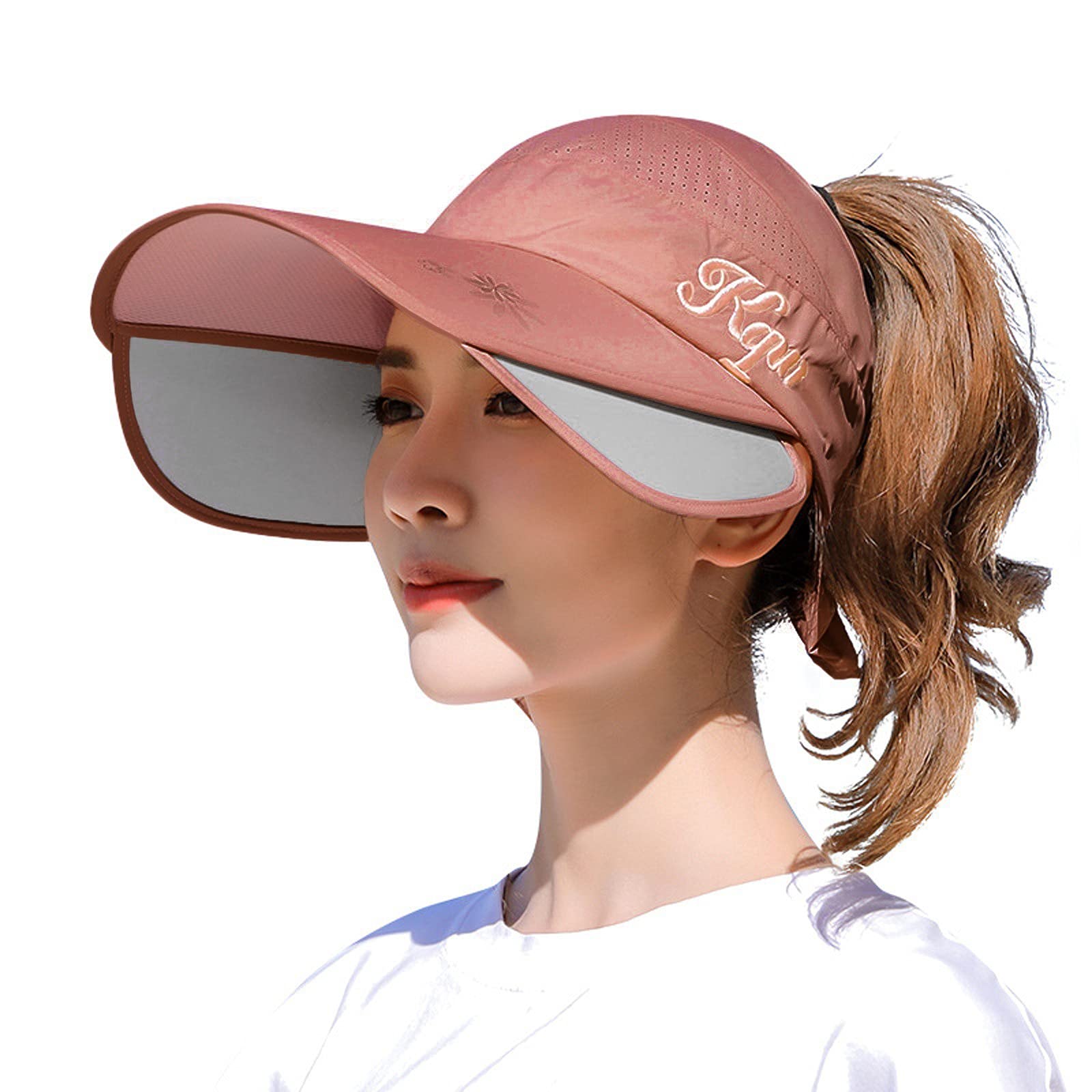 Women's UV Protection Sun Visor Hat - Adjustable Retractable Brim Golf & Beach Hat for Tennis, Running, Outdoor Sports | Lightweight Breathable Summer Sun Hat for Women