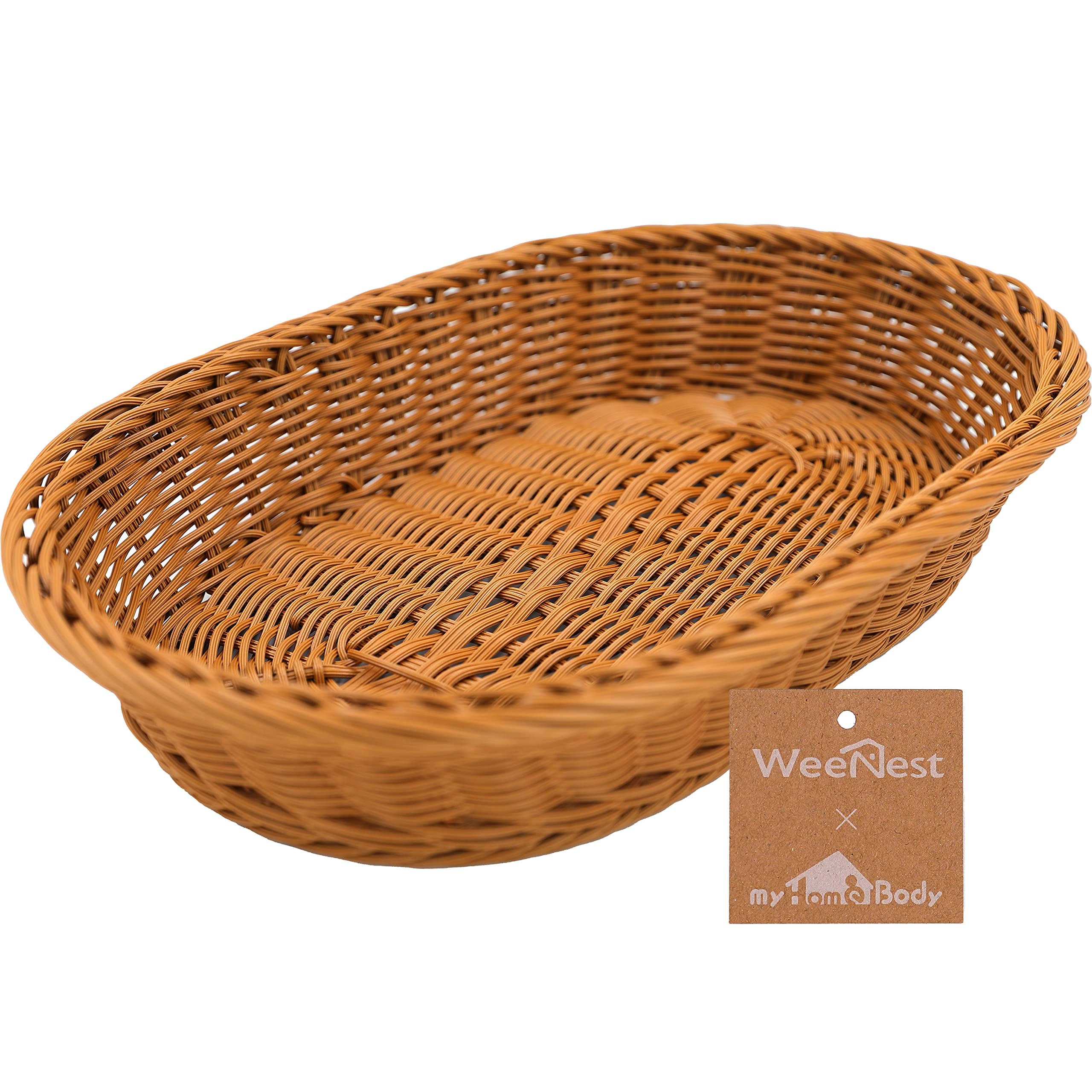 MyHomeBody Oval Wicker Storage Basket - Natural Woven Home Decor Basket for Food & Fruit Storage, Serving Tray, or Garden Organization | Light Brown Handmade Rattan Basket | Perfect for Kitchen Counter, Living Room Decor, or Outdoor Picnic Use