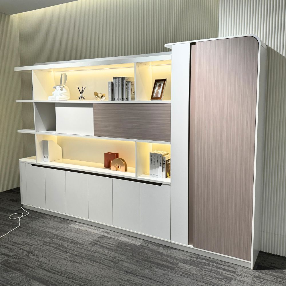 LUSH Display Unit 261.5cm White & Taupe - Modern Retail Shelving for Boutique, Clothing Store & Home Organization