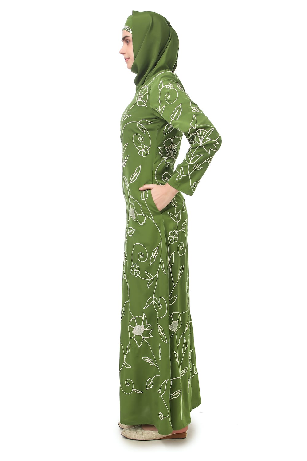 Elegant All Over Floral Embroidered A-Line Abaya Dress for Women - Perfect for Eid, Ramadan & Special Occasions