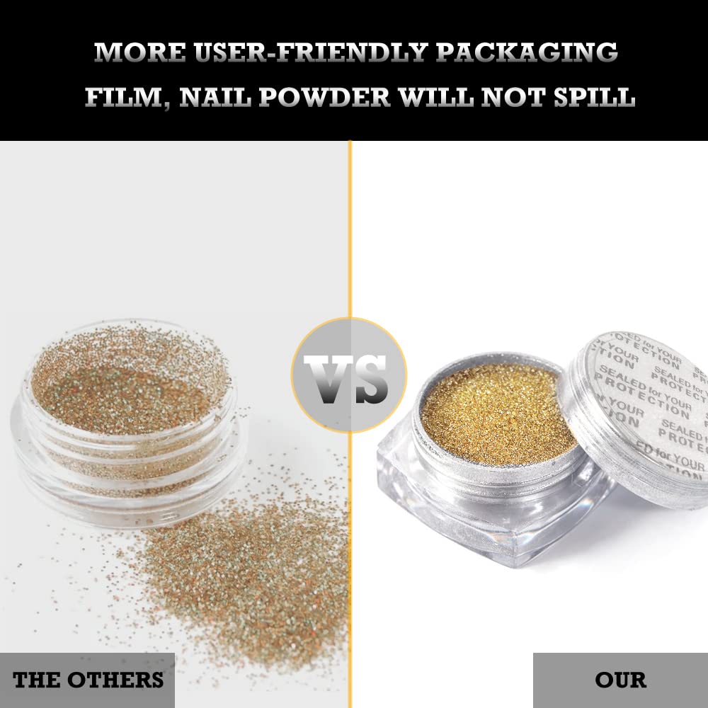 Premium Gold & Silver Chrome Nail Powder Set - 4 Jars Mirror Effect Mermaid Nail Art Powder with Shimmery Aurora Glitter | Perfect for Nail Salon, DIY Manicure, Party & Gift for Women & Girls