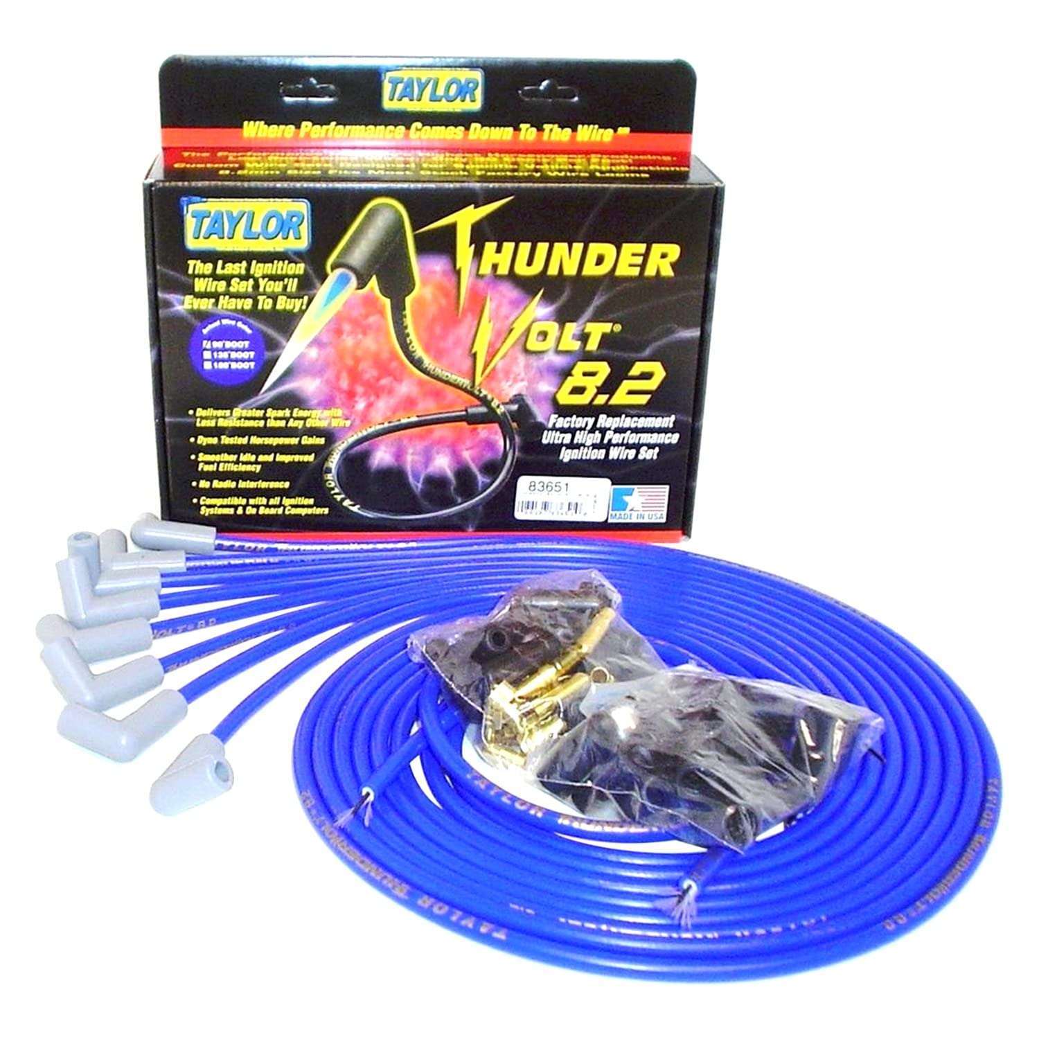 Taylor Cable 83651 Blue ThunderVolt 50 High Performance Ignition Wire Set - Compatible with Ford, Chevy & Dodge Vehicles - Ideal for Engine Upgrades & Performance Tuning