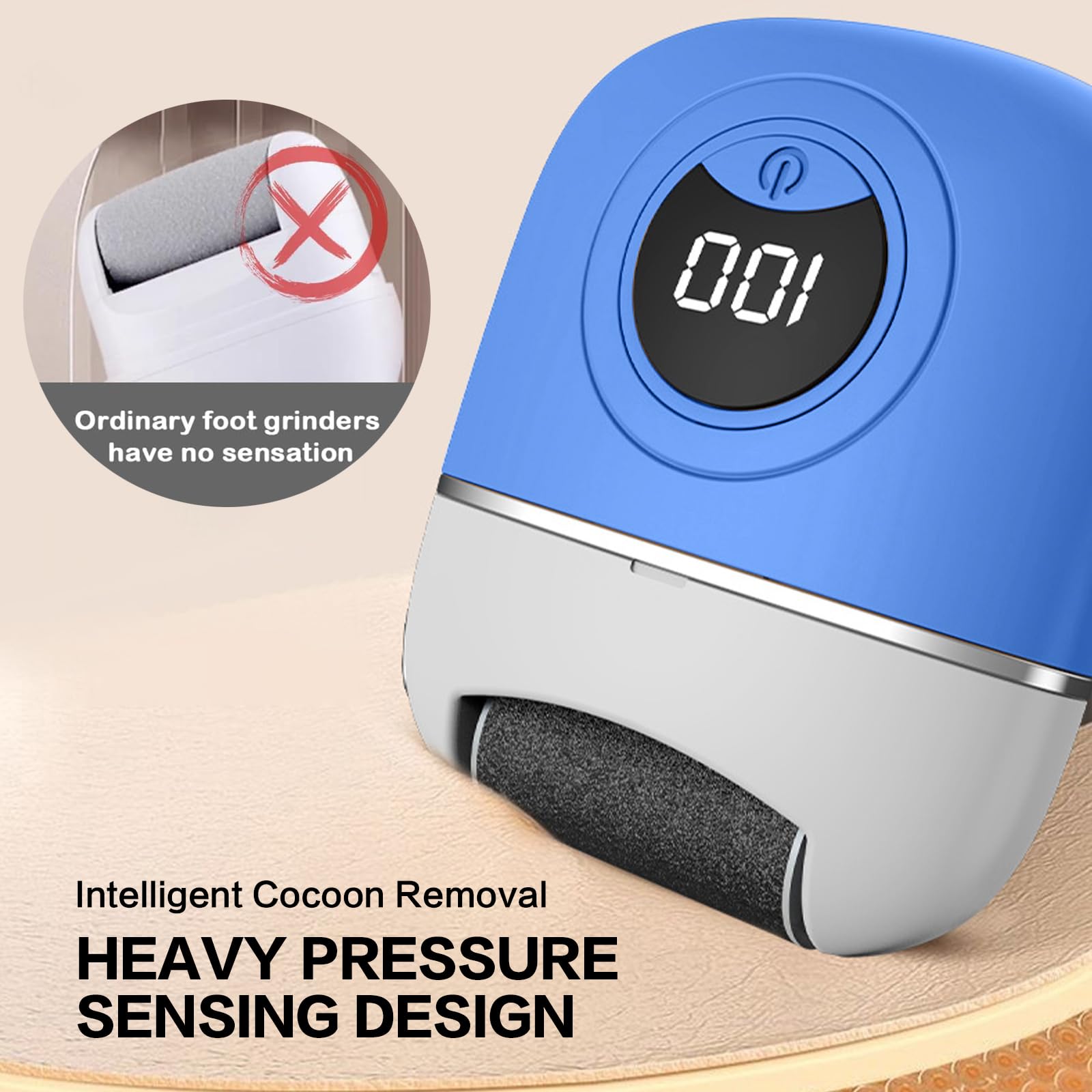 Electric Callus Remover for Feet - Rechargeable Waterproof Foot File with 3 Grinding Heads & 2 Speeds - Professional Pedicure Tool for Dry Cracked Heels & Dead Skin Removal - Perfect for Home Spa, Salon Use & Travel Foot Care (Blue)