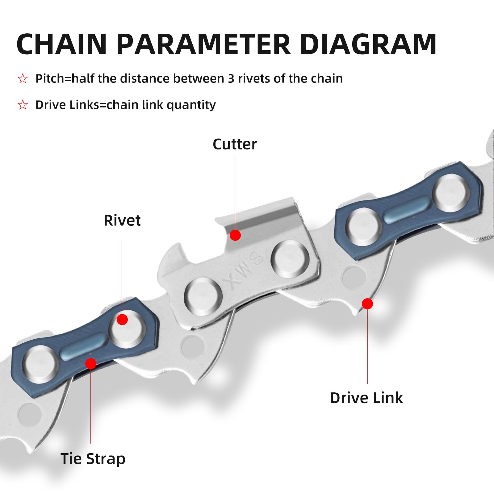 5 Pack 14 Inch Chainsaw Chain - 52 Drive Links .050
