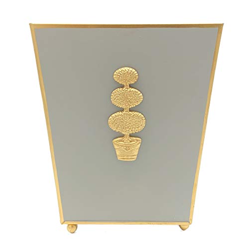 Jaye’s Studio 11.5 x 9 Inch Decorative Wastebasket with Gold Topiary Design - Hand-Painted Small Trash Can Without Lid for Bathroom, Bedroom, Office - Perfect for Home Decor, Gift Giving & Waste Disposal
