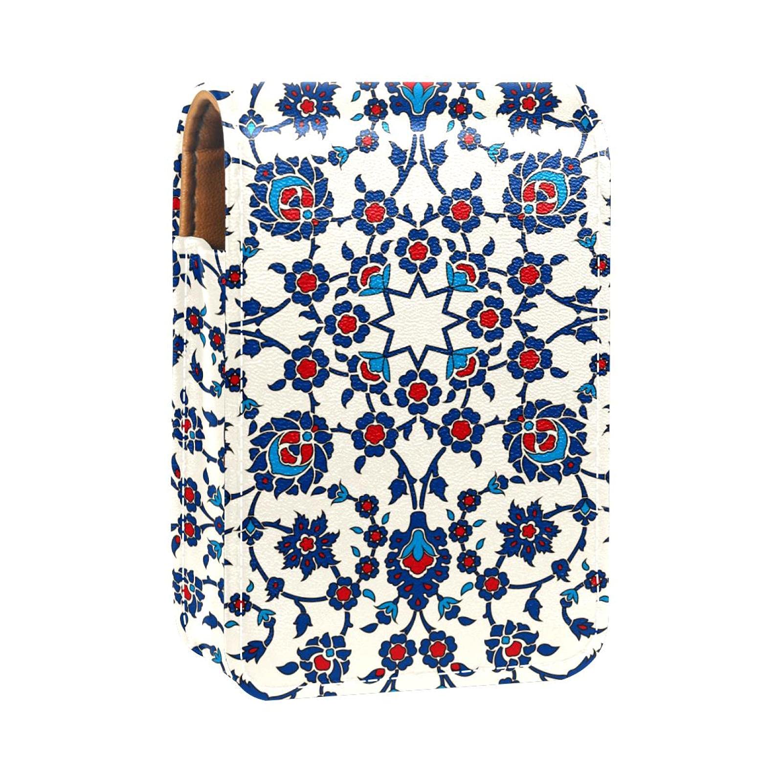 Elegant Arabesque Portable Lipstick Organizer with Mirror - Mini Makeup Bag Holds 3 Lipsticks - Perfect for Travel, Purse & On-the-Go Touch Ups