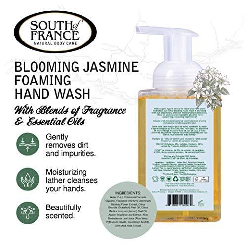 South of France Blooming Jasmine Foaming Hand Soap - Organic Hydrating Hand Wash with Agave Nectar, 8 oz Pump Bottle (6 Pack) | Gentle Cleansing for Kitchen, Bathroom & Office | Vegan & Cruelty-Free