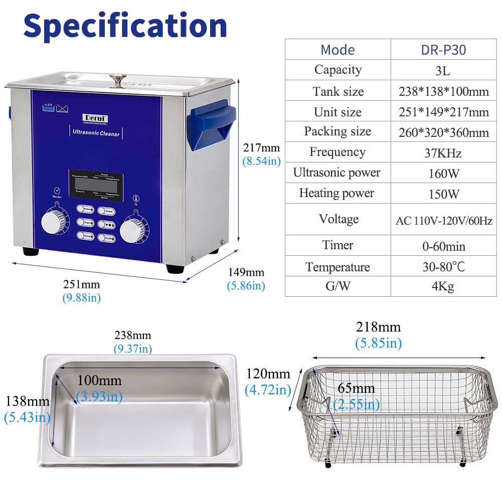 Professional 3L Ultrasonic Jewelry Cleaner with Degas & Sweep Modes - Adjustable Power for Rings, Eyeglasses, Dentures, PCB, Coins & Small Parts - Ideal for Home, Jewelry Stores & Electronics Repair Shops