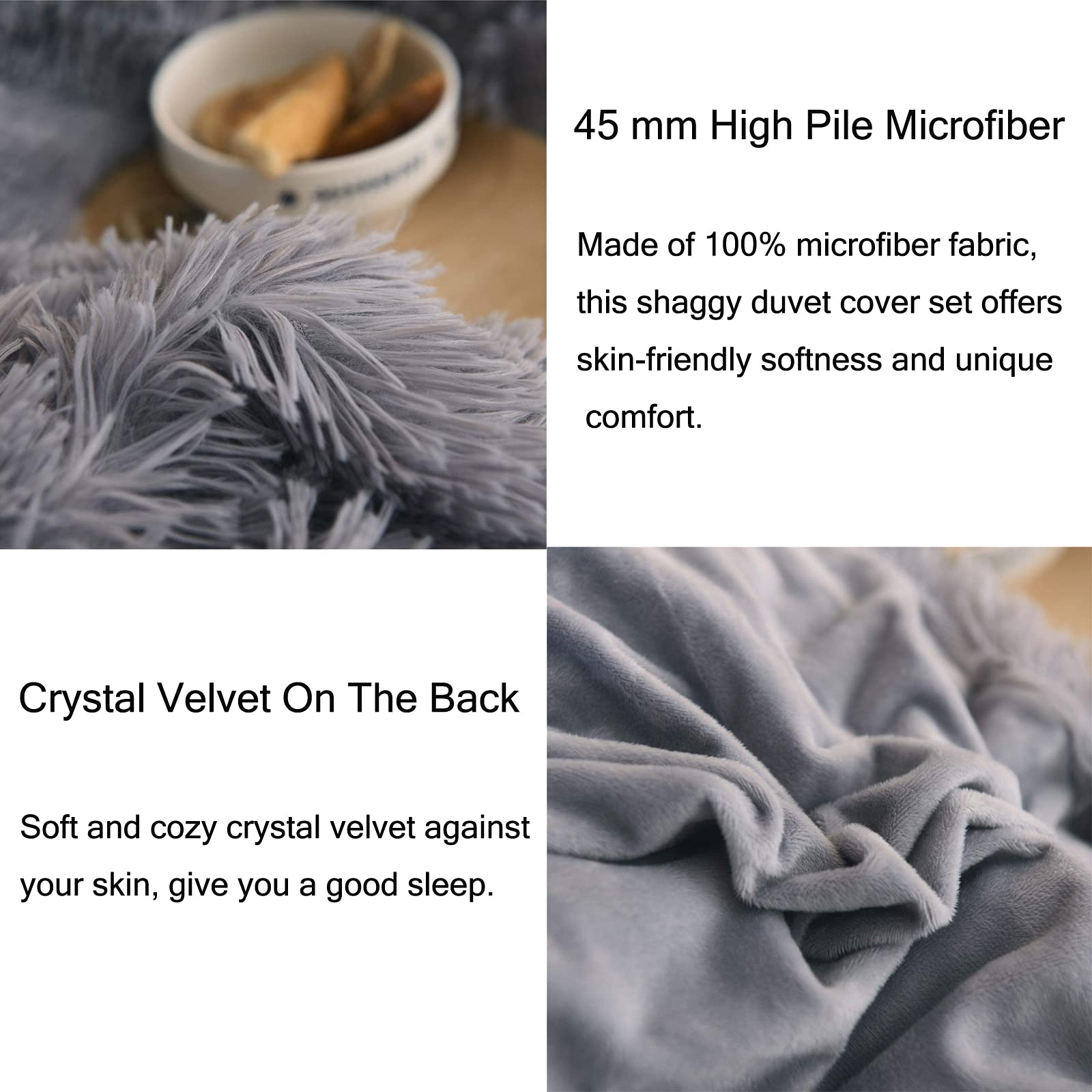 Luxury MUKKA Fluffy Plush Shaggy Duvet Cover Set - Queen Size 3-Piece Faux Fur Comforter Cover with Pom Pom Pillow Shams - Soft Grey Fuzzy Bedding with Zipper Closure - Perfect for Cozy Winter Nights & Boho Chic Bedroom Decor