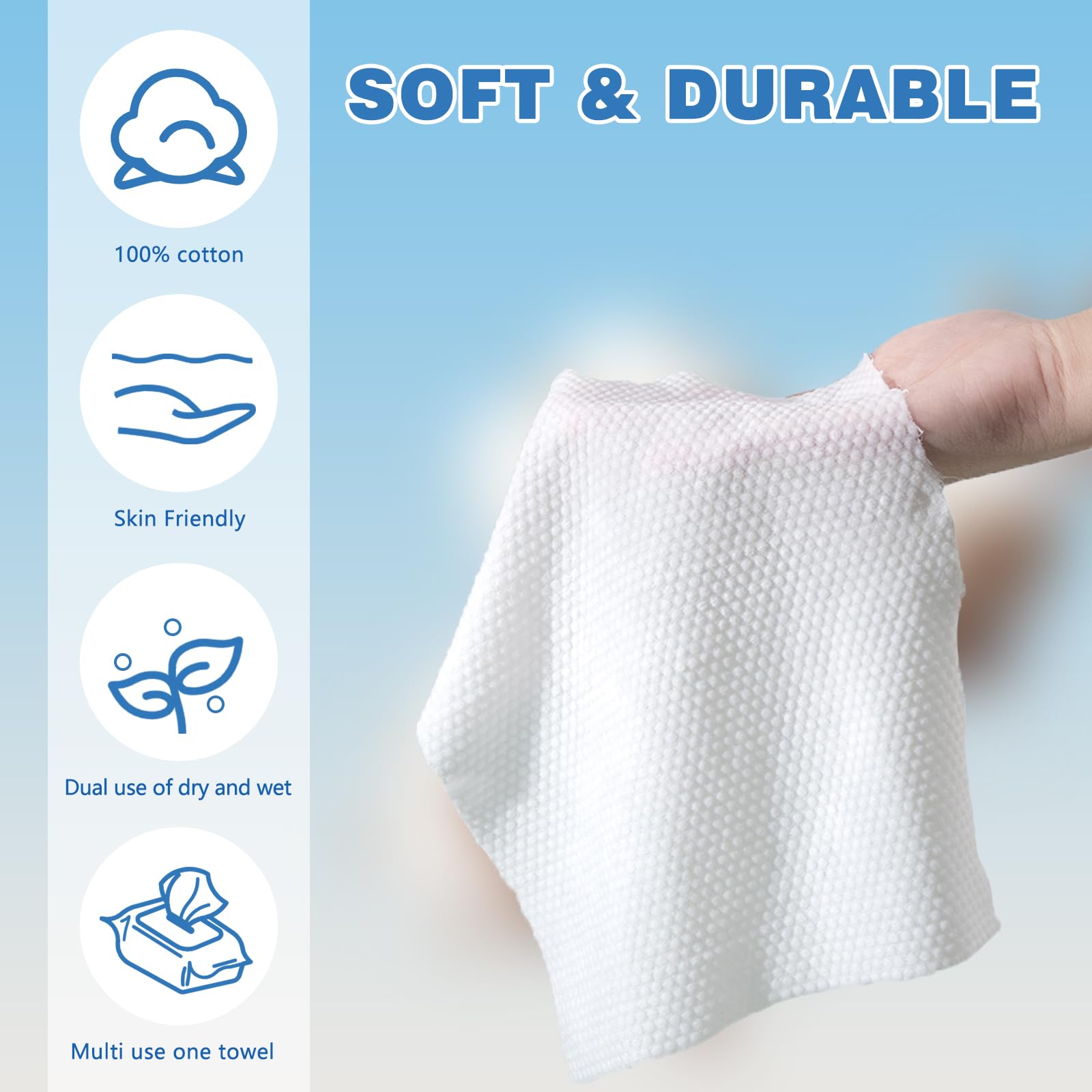 300 Count Ultra Soft Washcloths & Facial Cotton Tissues - Lint-Free Dry Wipes for Skin Care, Makeup Removal, Face Cleansing | Gentle for Sensitive Skin, Baby Care & Spa Use