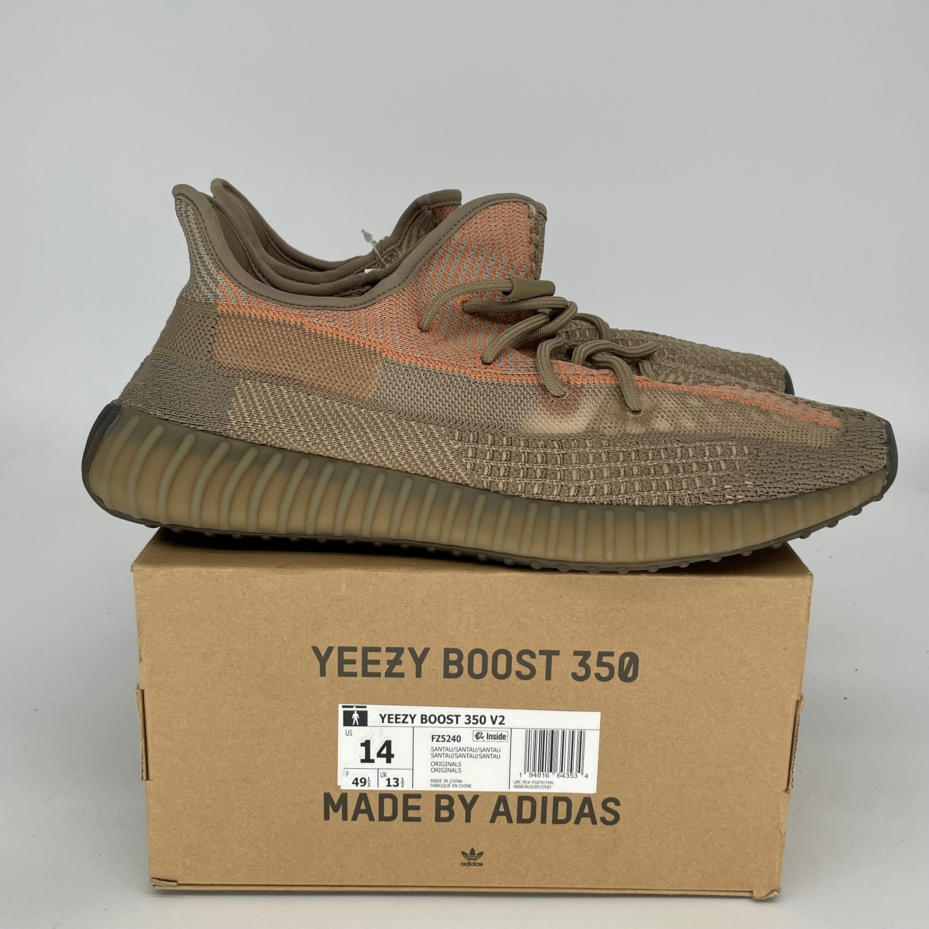 Adidas Yeezy Boost 350 V2 Sand Taupe Men's Sneakers - Size 14 (FZ5240) | Comfortable Running Shoes for Gym, Casual Wear & Street Fashion