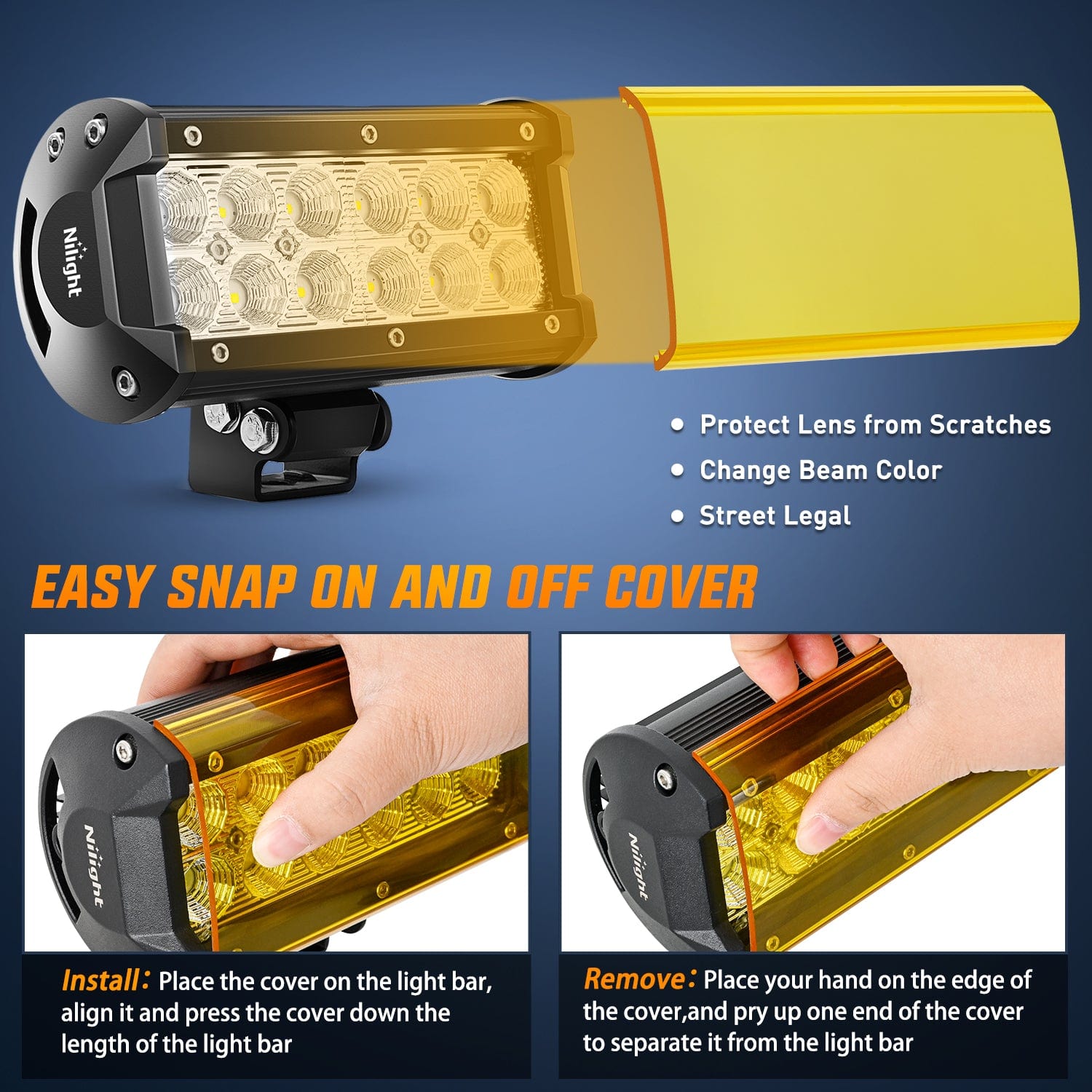 6.5 Inch 36W 1260LM LED Light Bar with Amber/Black Covers - Waterproof Off-Road Lighting for Trucks, ATVs, UTVs & Boats - High Intensity Flood Beam (Pair)